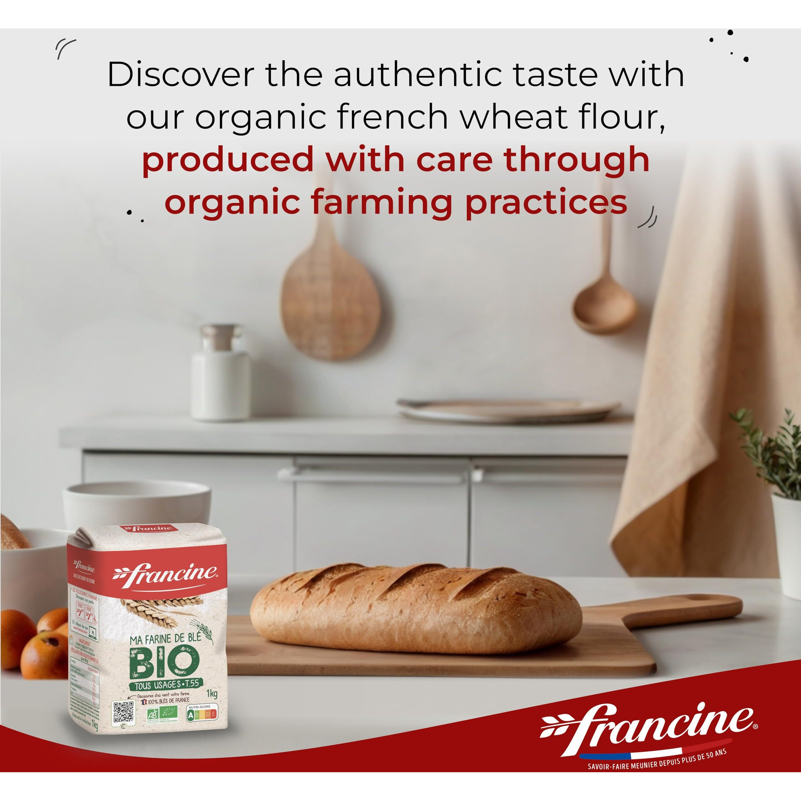 Francine Farine De Ble Bio - French All Purpose Organic Wheat Flour - 2.2 Lbs (Pack Of 2)