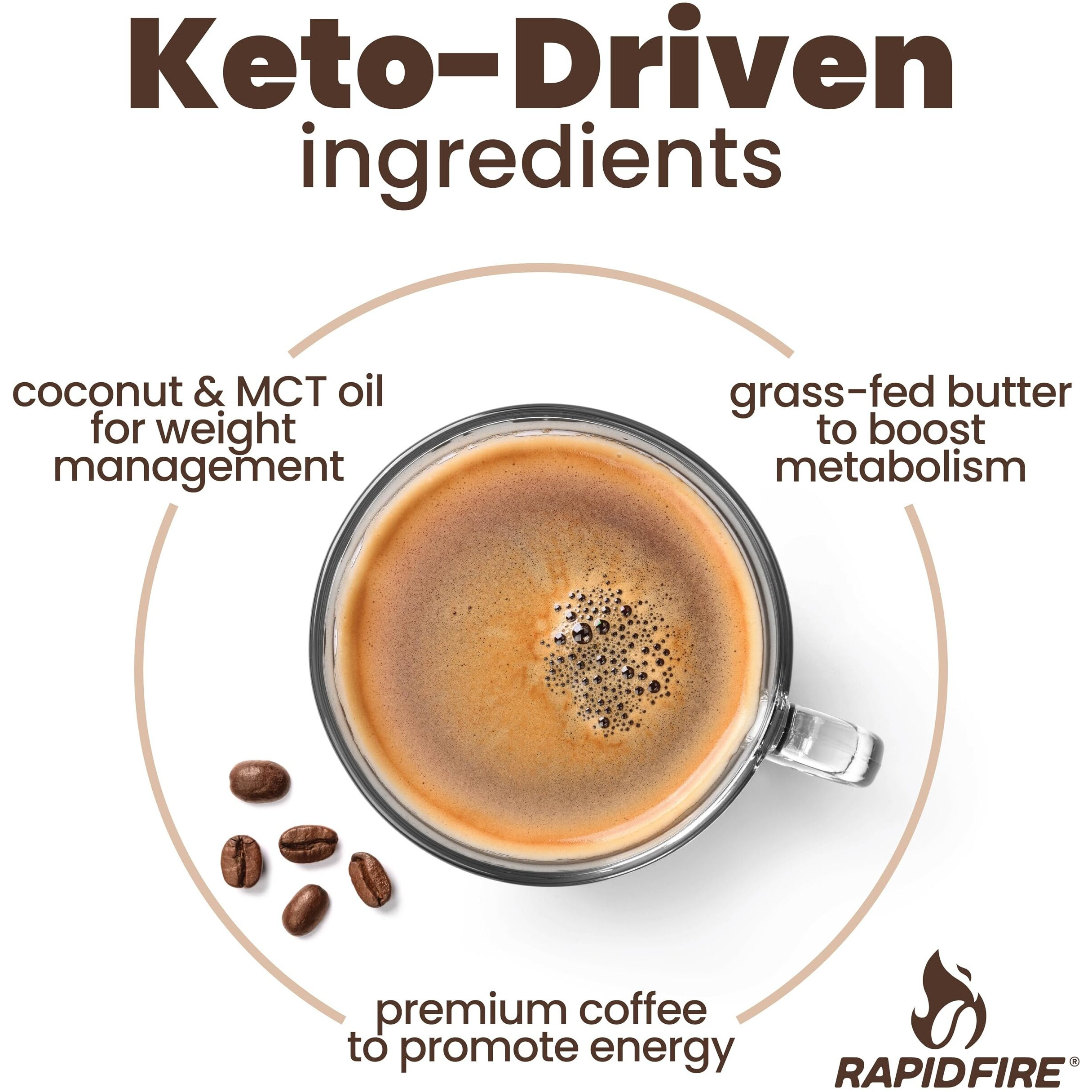 Rapidfire Ketogenic High Performance Instant Coffee Mix, Supports Energy And Metabolism, 15 Servings, Brown, 7.93 Ounce (Pack Of 1)