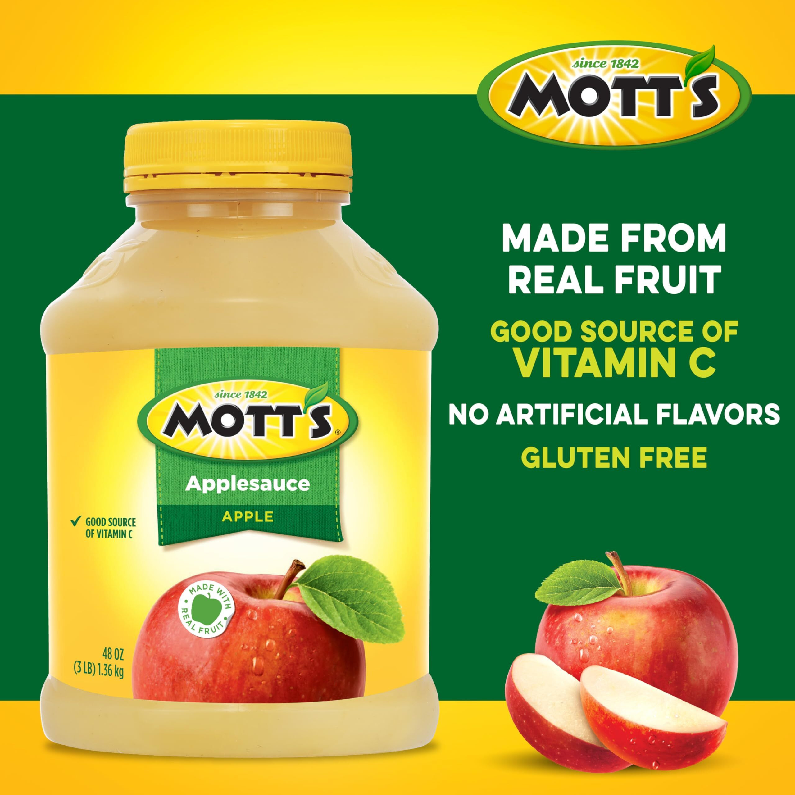 Mott's Applesauce, 48 Oz Jar (Pack Of 8), No Artificial Flavors, Good Source Of Vitamin C, Nutritious Option For The Whole Family