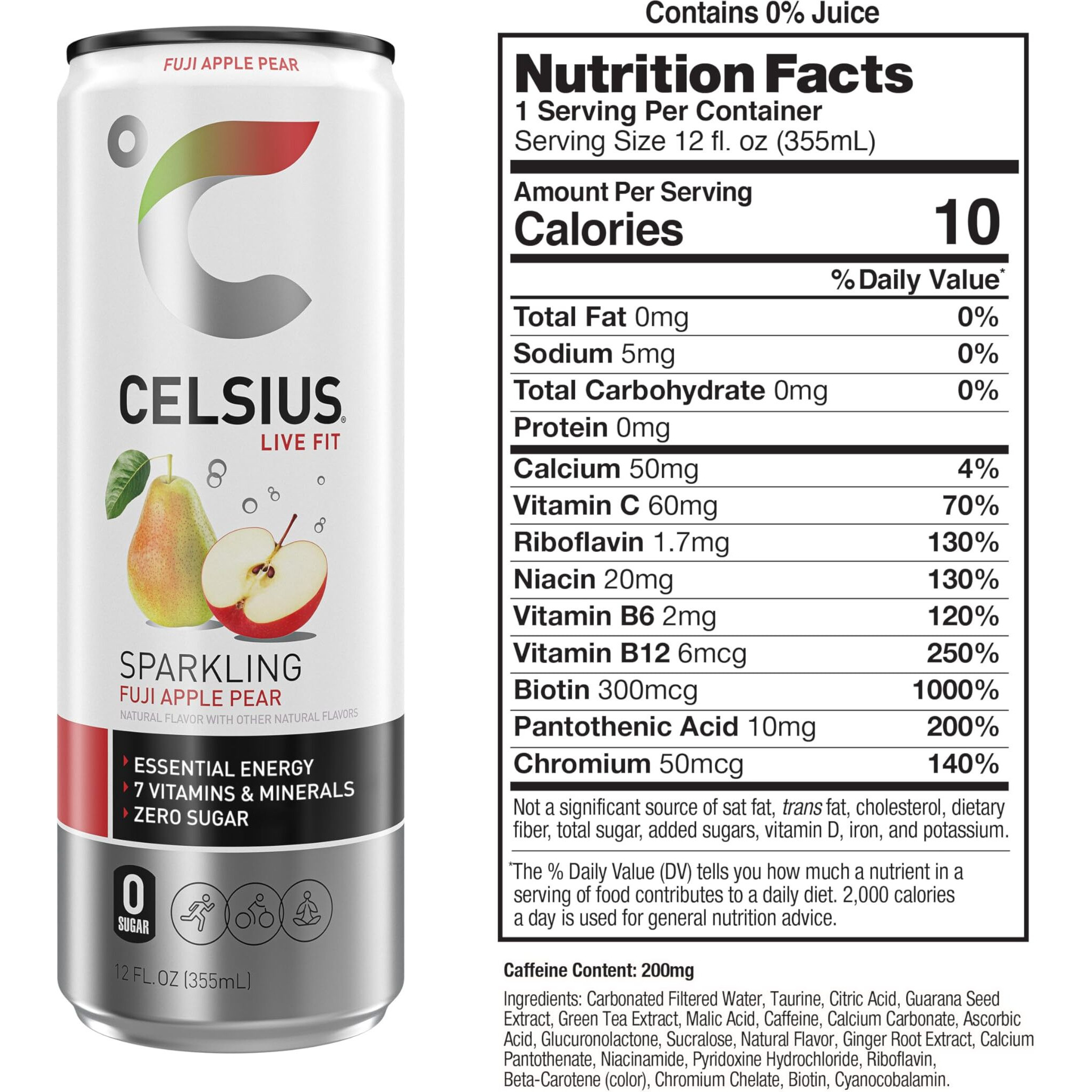 Celsius Sparkling Fuji Apple Pear, Functional Essential Energy Drink 12 Fl Oz (Pack Of 12)