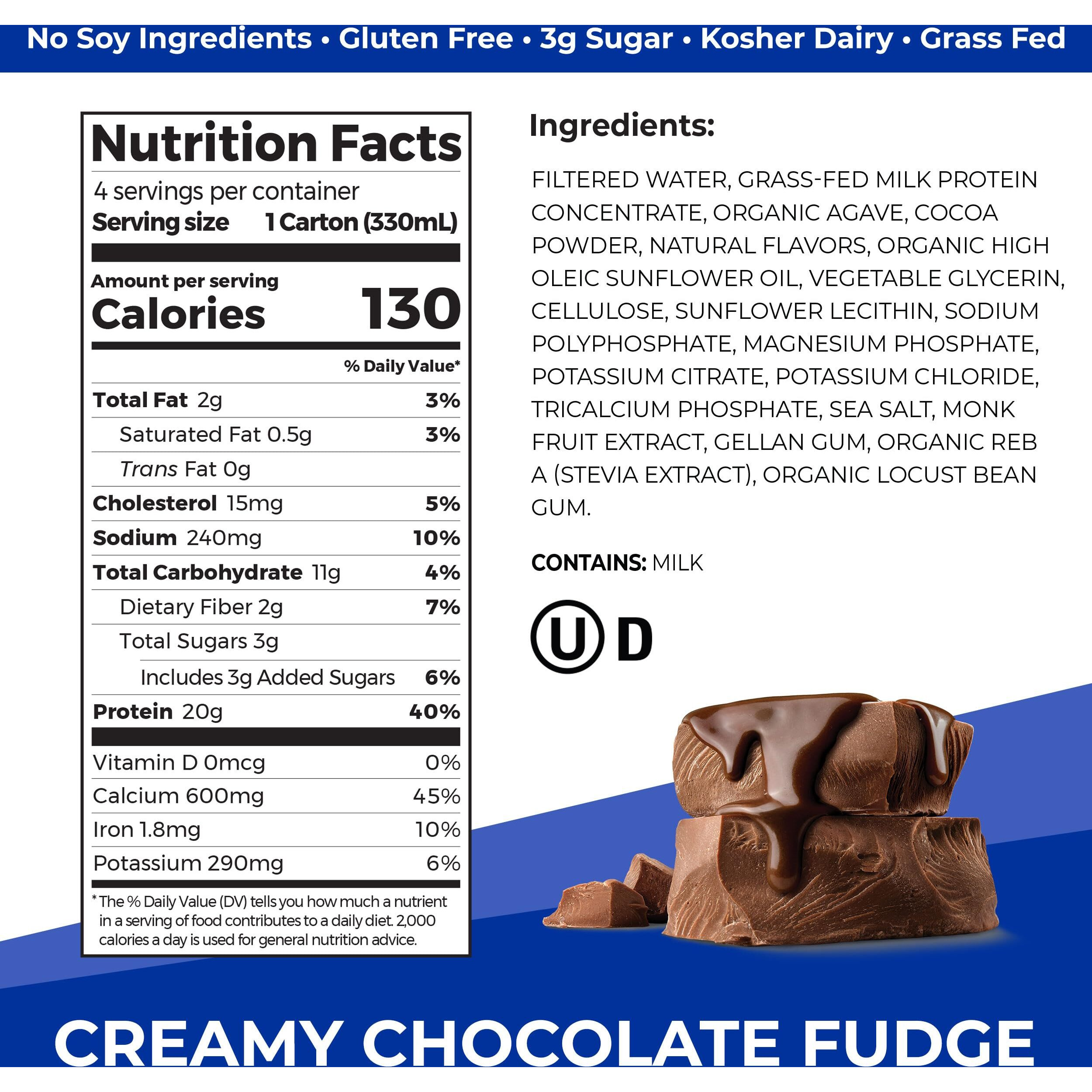 Orgain Clean Protein Shake, Grass Fed Dairy, Creamy Chocolate Fudge - 20G Whey High Protein, Kosher, Ready To Drink, Low Net Carbs, Gluten Free, No Soy Ingredients, 11 Fl Oz (Pack Of 4)