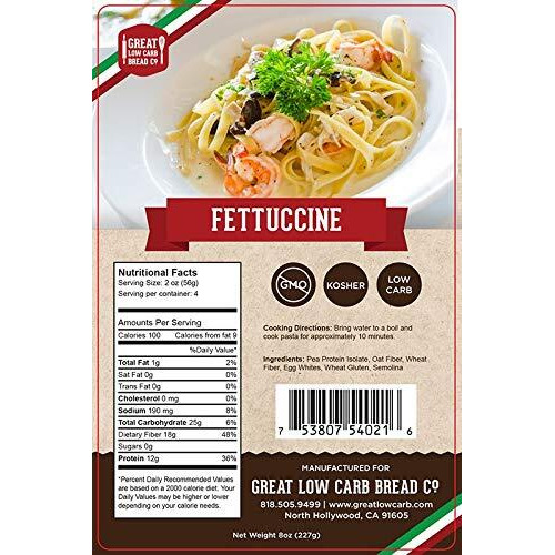 4 Pack Assortment Low Carb Pasta, Fettuccine, Rotini, Penne, And Elbows, Great Low Carb Bread Company