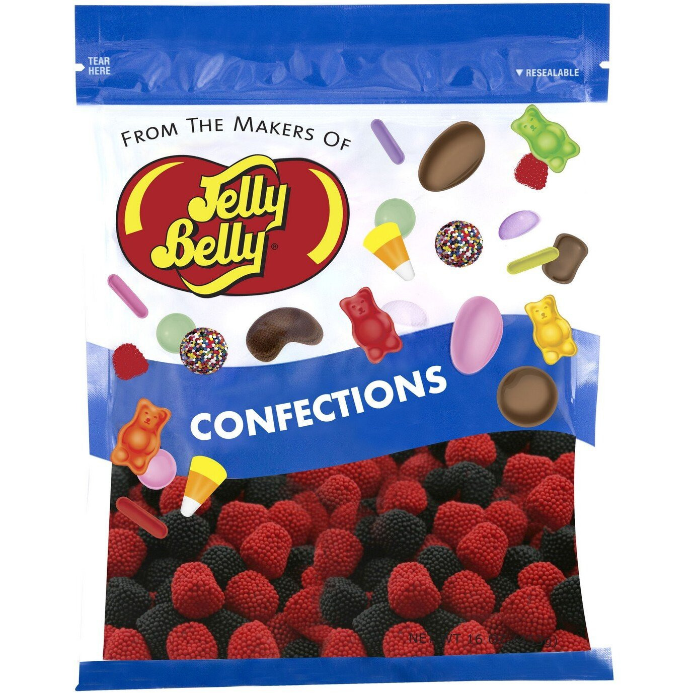 Jelly Belly Raspberries And Blackberries Candy - 1 Pound (16 Ounces) Resealable Bag - Genuine, Official, Straight From The Source