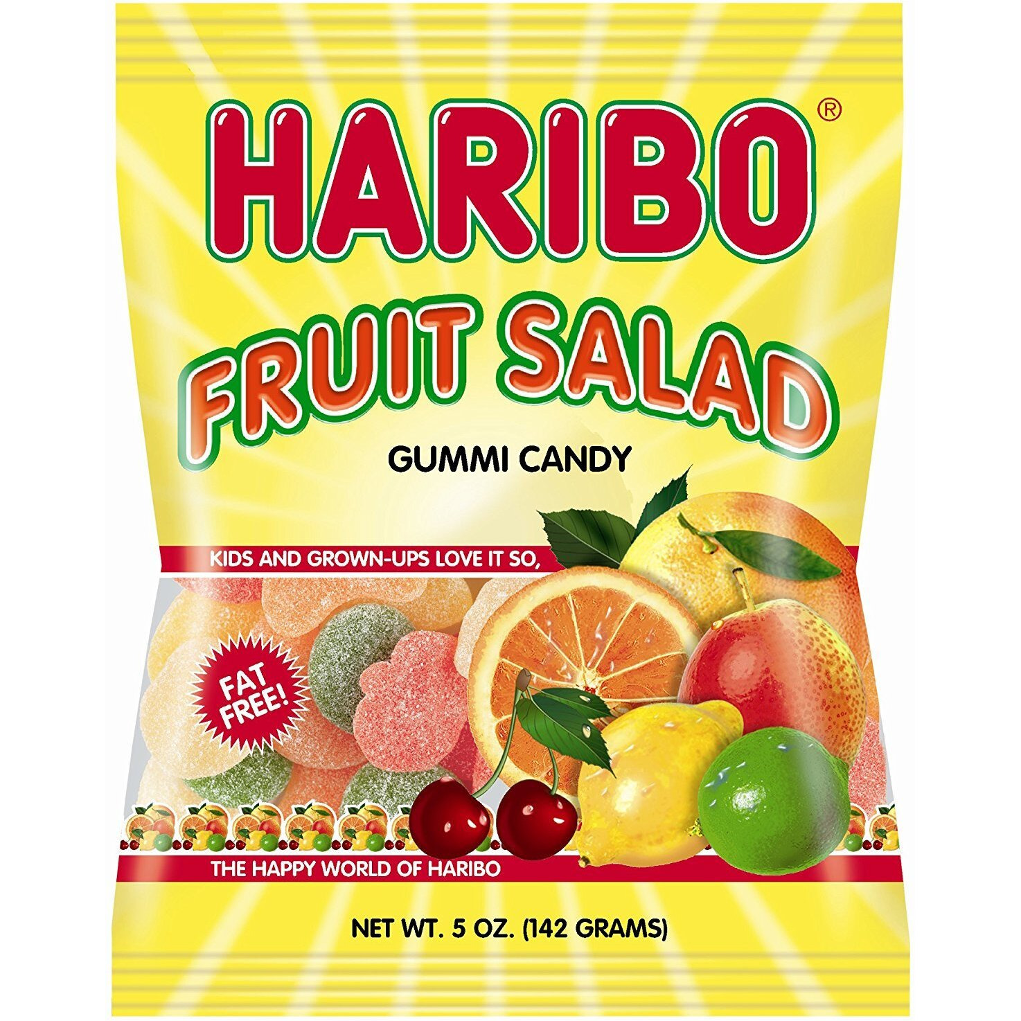 Haribo Gummi Candy, Fruit Salad, 5 Oz. Bag (Pack Of 12)