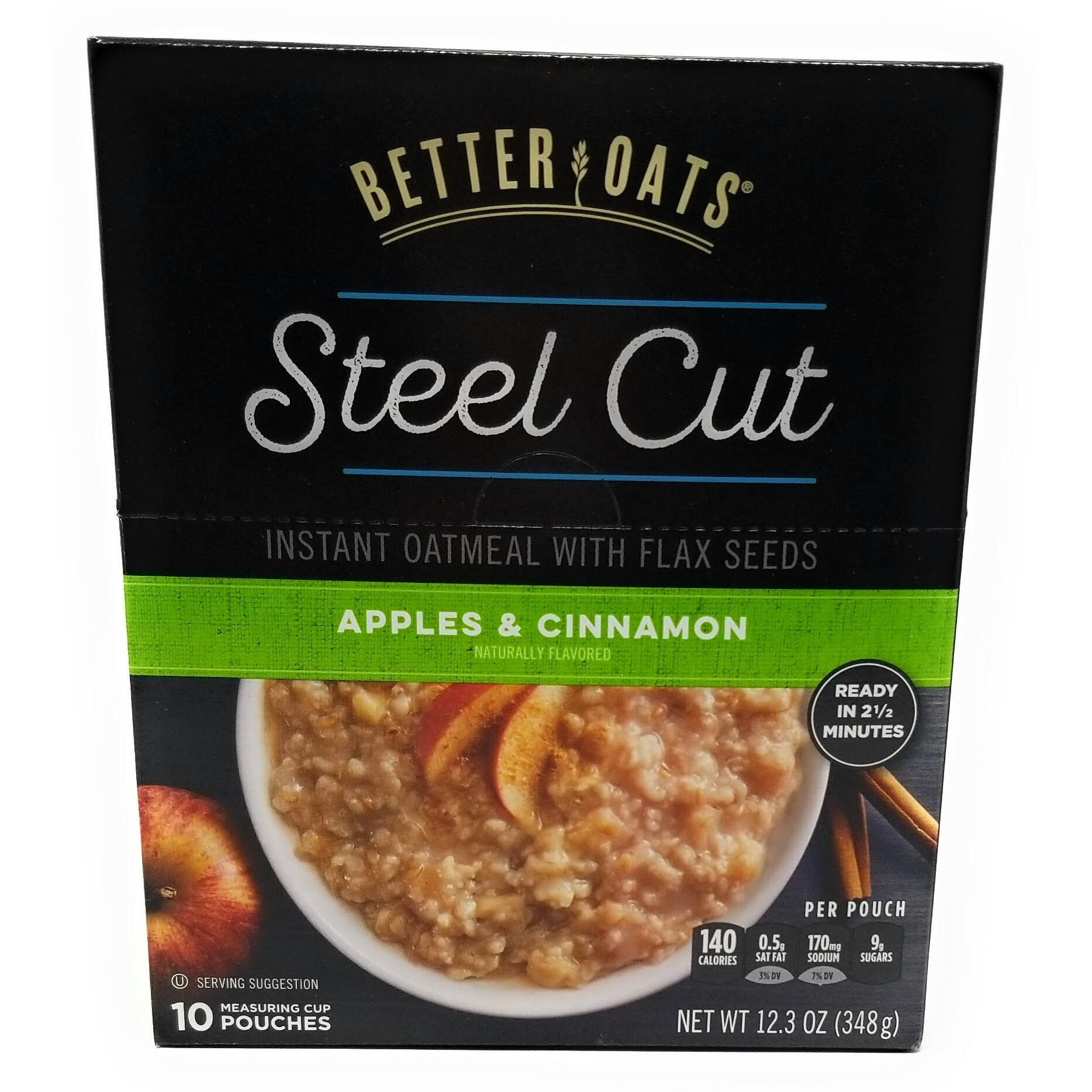 Better Oats Steel Cut Oats With Flax, Apples And Cinnamon, 10 Pouches (Pack Of 2)