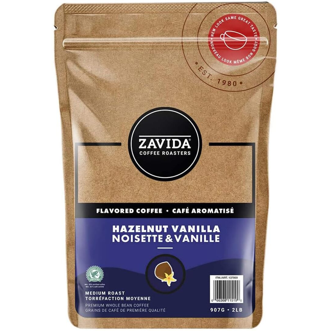 Zavida Premium Hazelnut Vanilla Whole Bean Coffee, 2 Lb