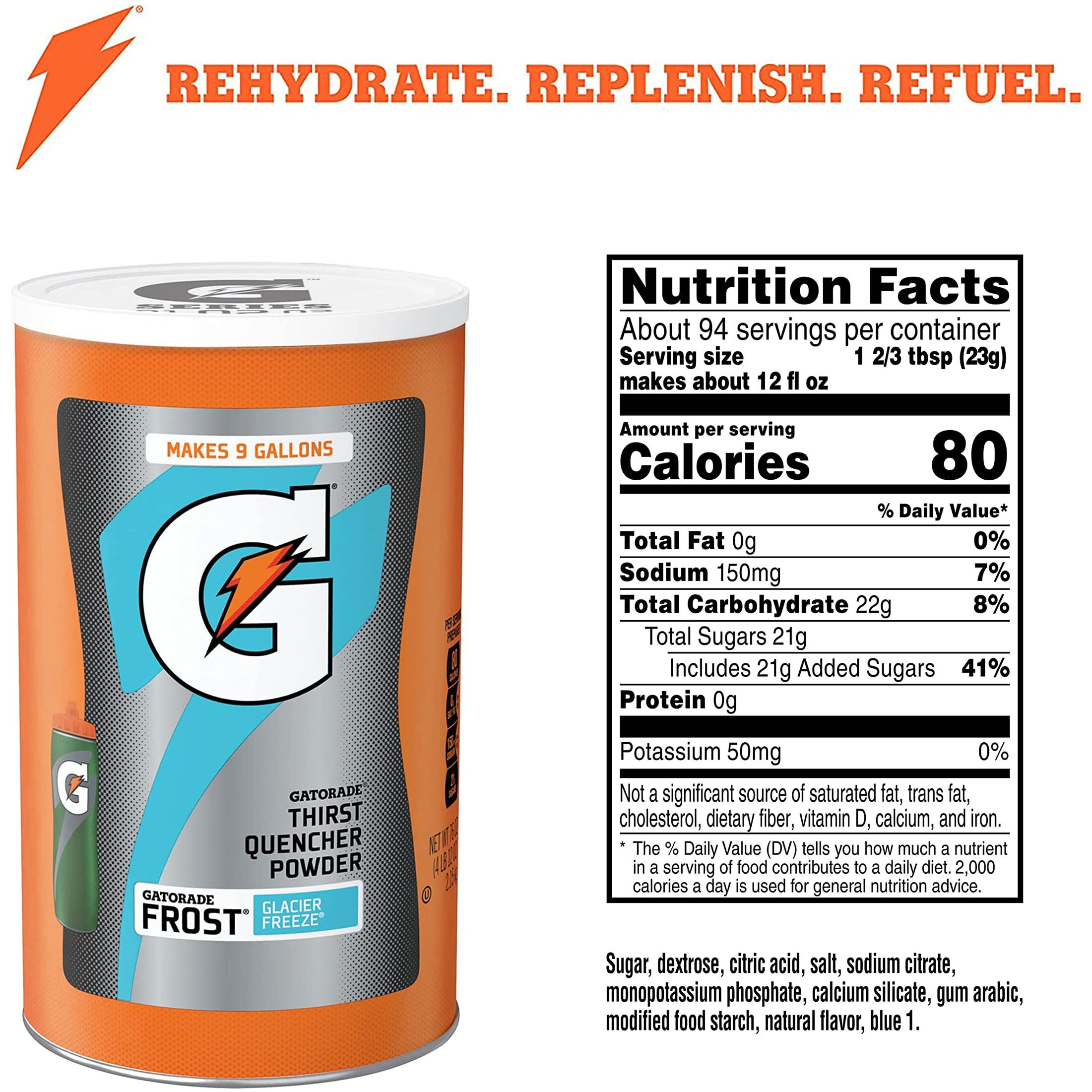 Gatorade Thirst Quencher Powder, Frost Glacier Freeze, 76.5 Ounce, Pack Of 1