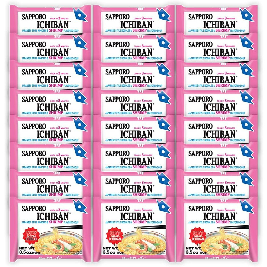 [Sapporo Ichiban] Ramen Noodles, Shrimp Flavor, No. 1 Tasting Japanese Instant Noodles (3.5 Oz. X 24 Packs) | 24 Pack Case