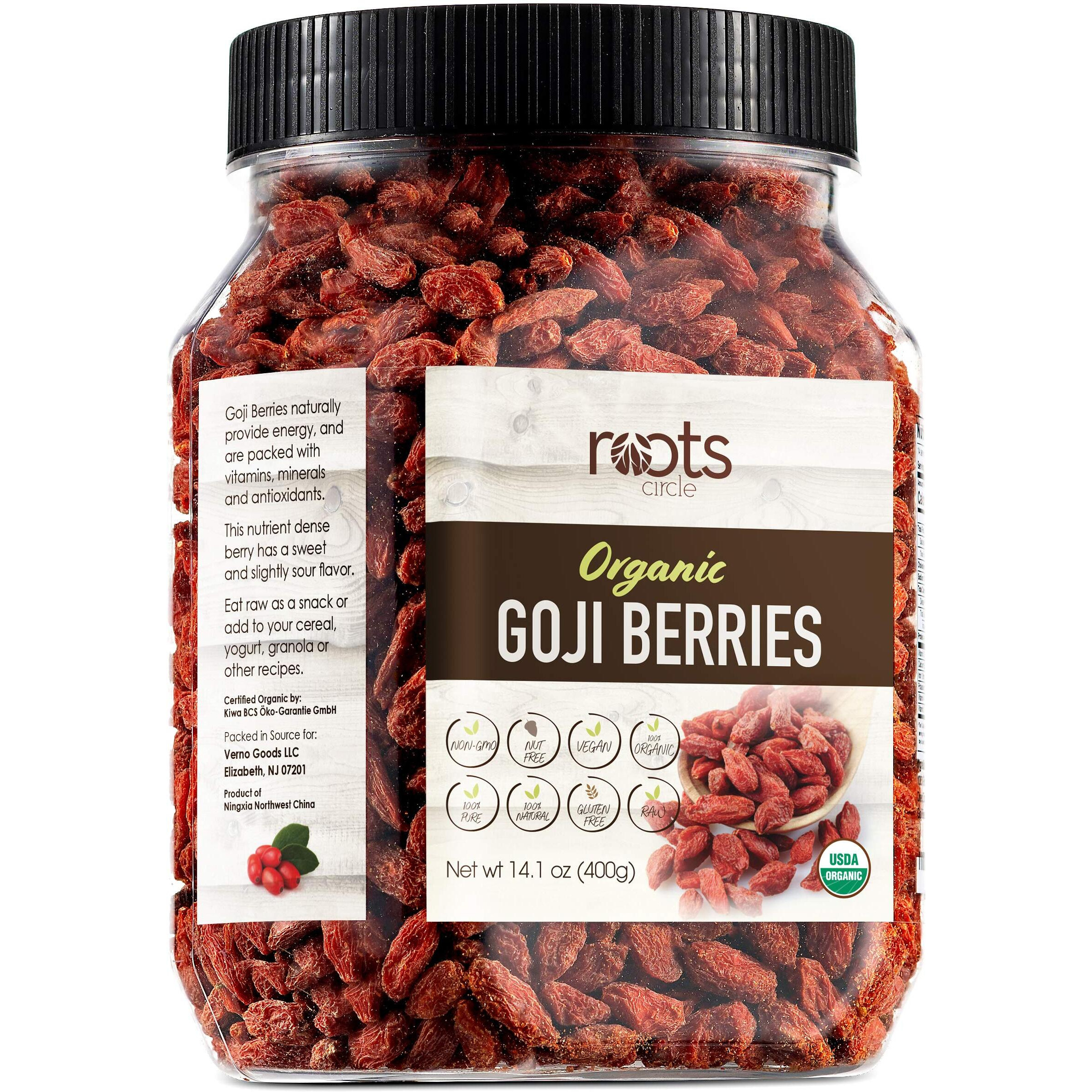 Roots Circle Usda Organic Dried Goji Berries 14.1Oz Jar 1 Pack | Bulk Supply Of Goji Berry Fruit Superfood | Naturally Rich In Antioxidants To Support Healthy Skin | Raw, Natural, Vegan, Non-Gmo, Kosher