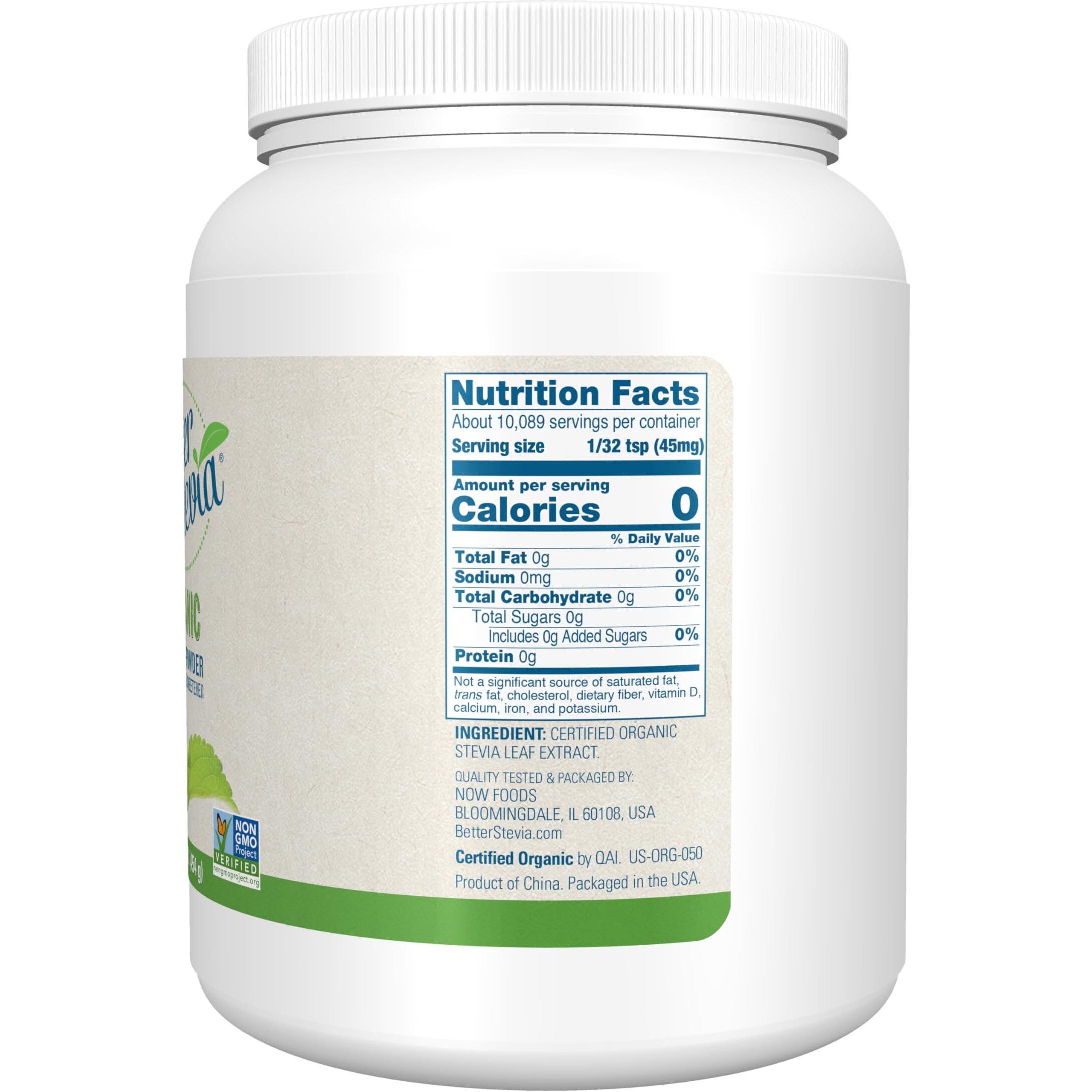 Now Foods Betterstevia Organic Zero-Calorie Extract Powder, Keto Friendly, Suitable For Diabetics, No Erythritol, 1 Pound