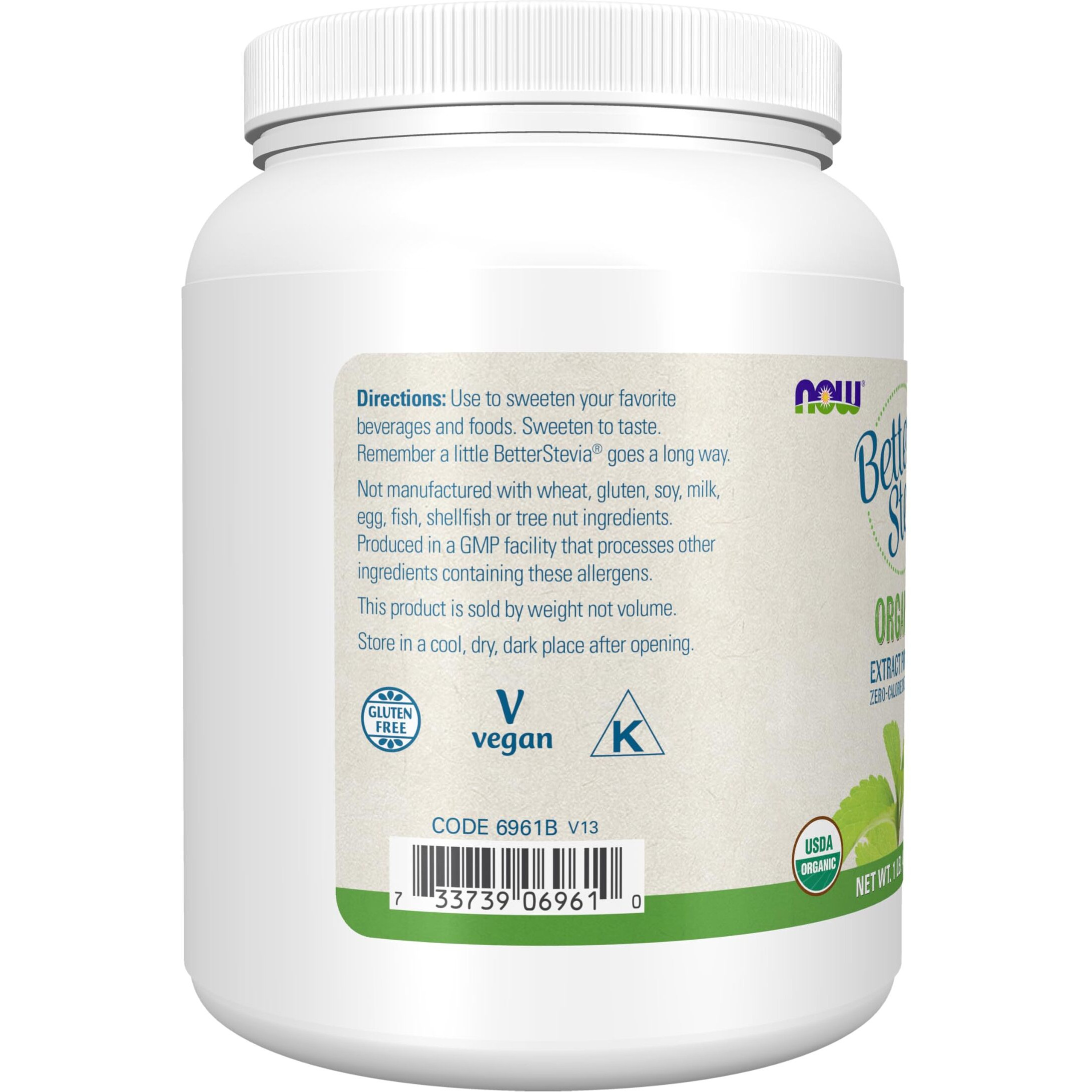 Now Foods Betterstevia Organic Zero-Calorie Extract Powder, Keto Friendly, Suitable For Diabetics, No Erythritol, 1 Pound