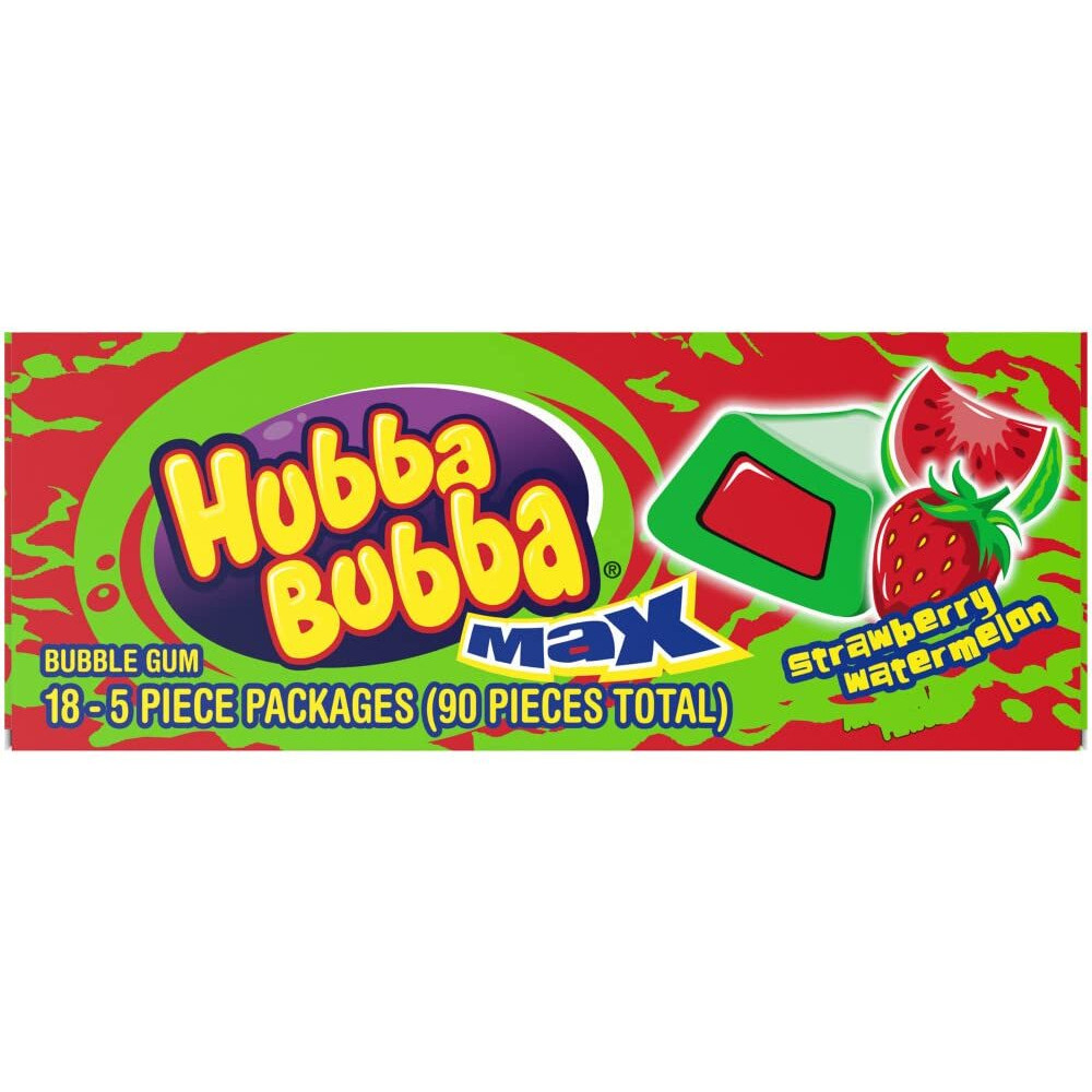 Hubba Bubba Gum (18 Pack) Max Bubble Gum Strawberry Watermelon Flavored Chewing Gum, 5 Piece