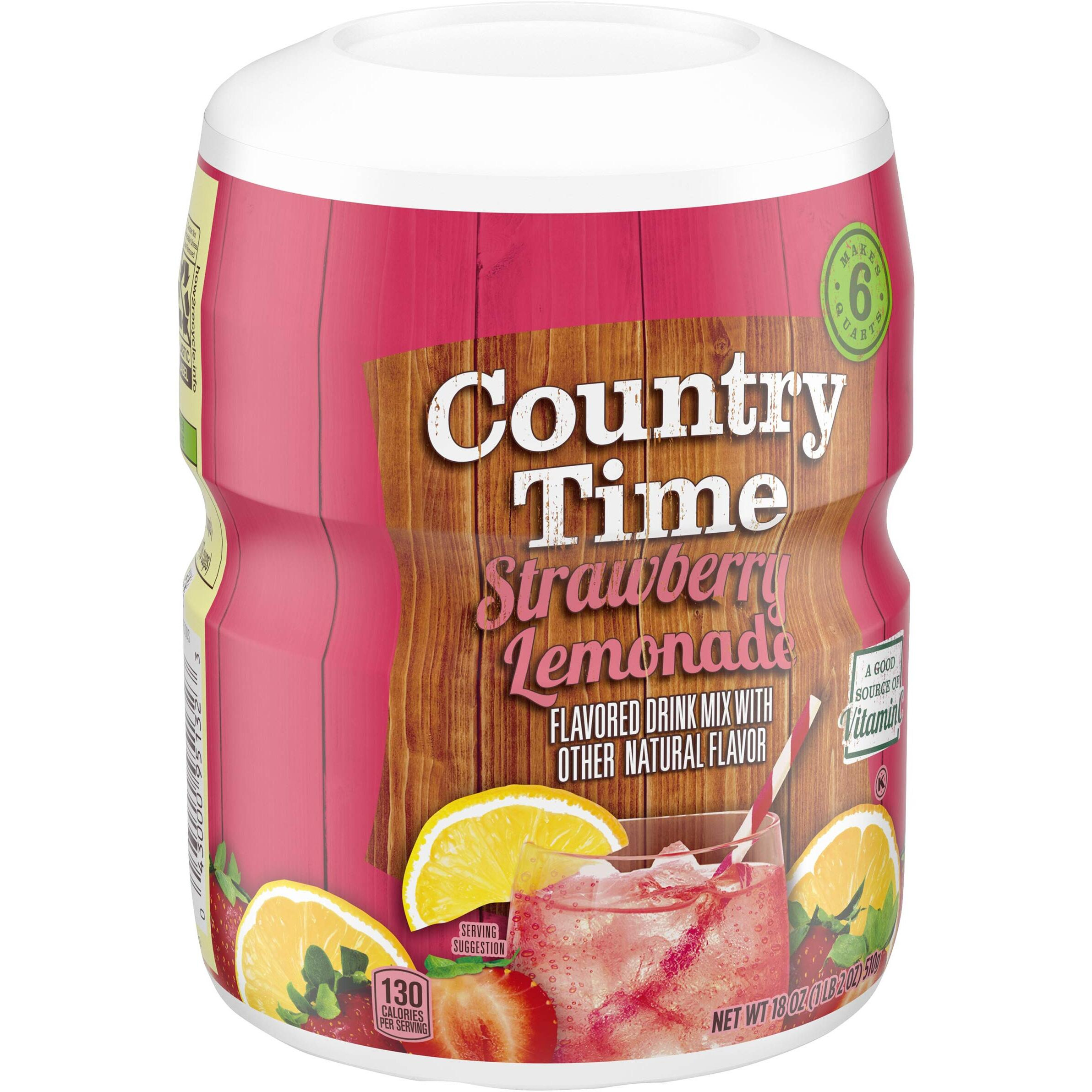 Country Time, Powdered Drink Mix, Strawberry Lemonade, 18Oz Tub (Pack Of 3)