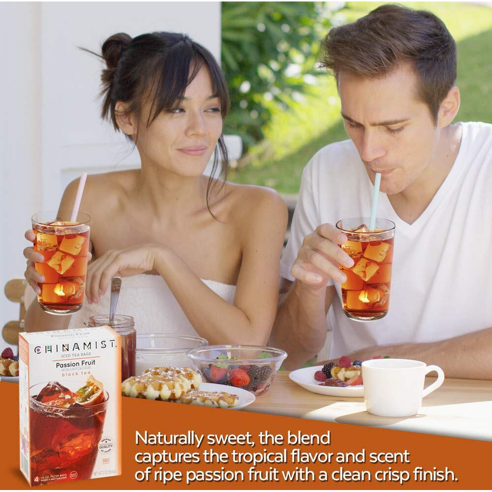 China Mist Iced Tea - Passion Fruit Black Tea Infusion - Refreshing And Delicious - Each Tea Bag Yields 1/2 Gallon - 4 Bags