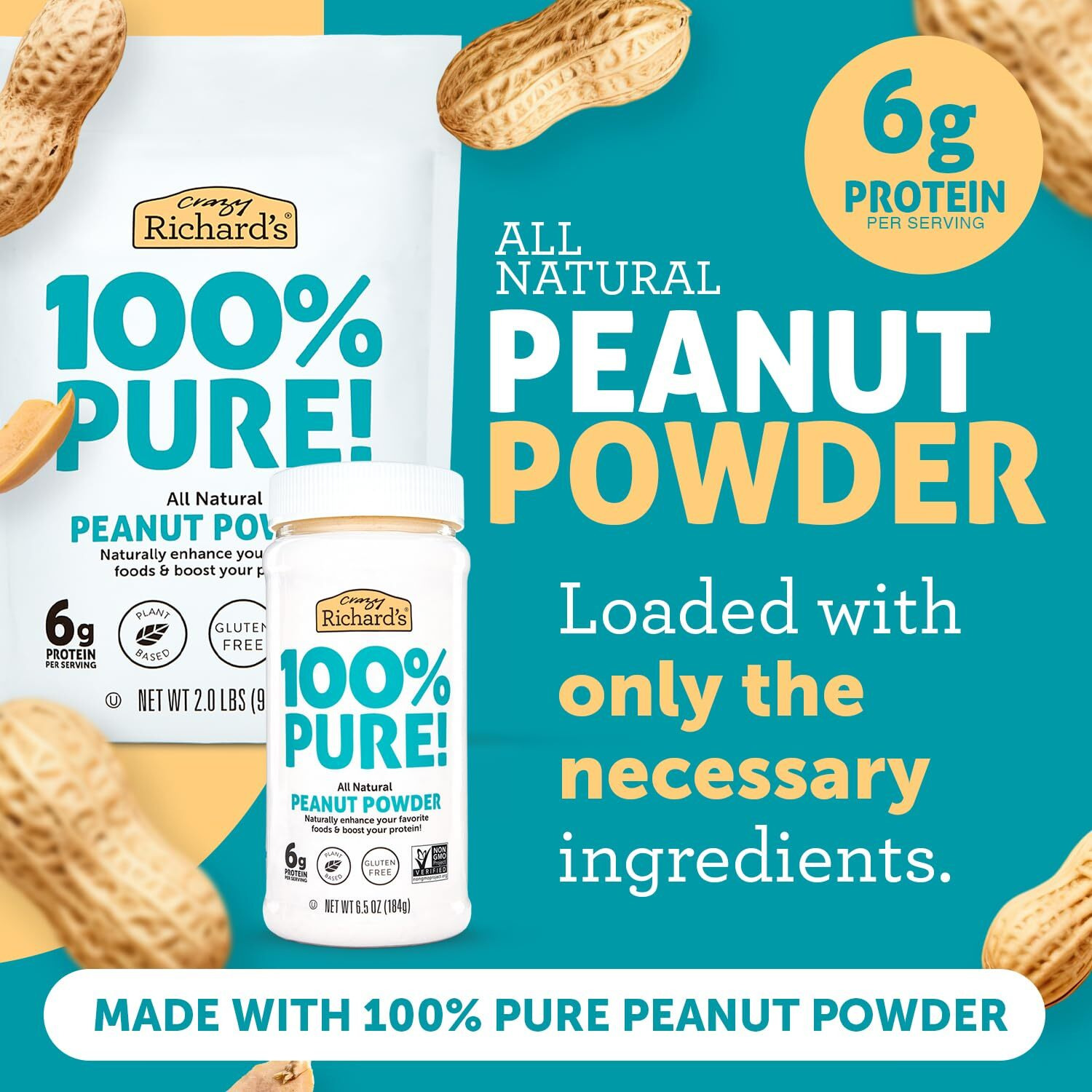Crazy Richard's 100% All-Natural Peanut Butter Powder With No Added Sugar And Non Gmo (2 Pound Bag, Pack Of 1)