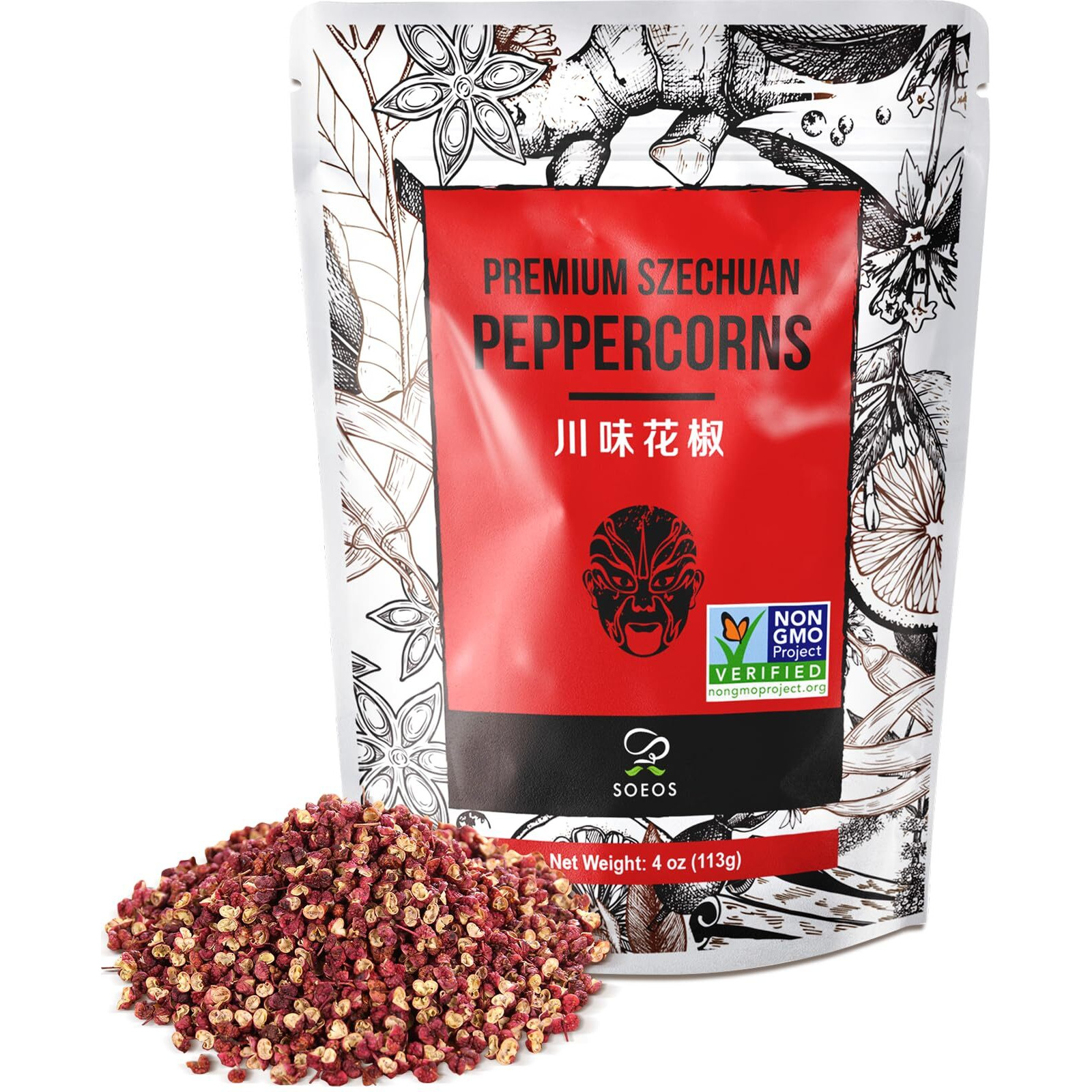 Soeos Sichuan Peppercorns, 4 Ounce(113G), Authentic Szechuan Red Peppercorn, Numbing And Tingle Effect, Less Seeds, Strong Flavor, Essential For Mapo Tofu, Kung Pao Chicken And Asine Cusine