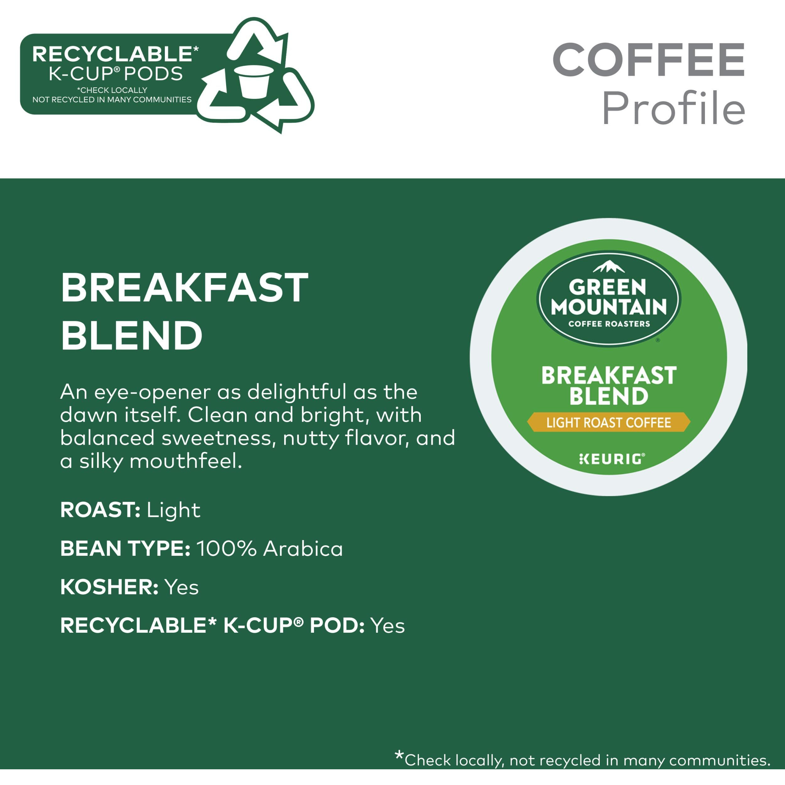 Green Mountain Coffee Roasters Breakfast Blend, Single-Serve Keurig K-Cup Pods, Light Roast Coffee, 24 Count