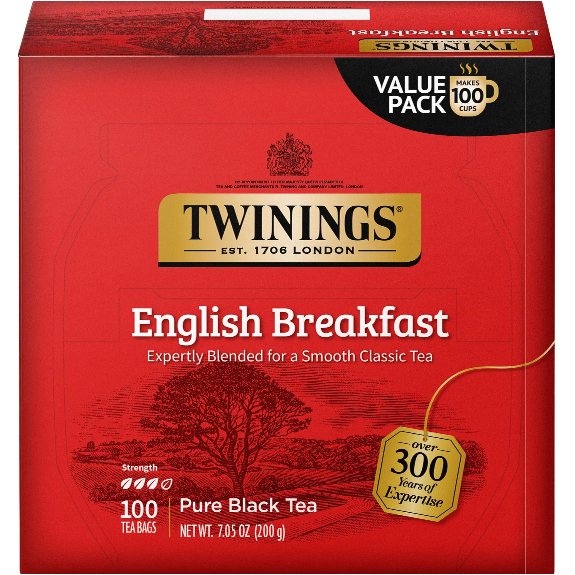 Twinings English Breakfast Black Tea Individually Wrapped Bags, 100 Count (Pack Of 1), Smooth, Flavourful, And Robust, Caffeinated, Enjoy Hot Or Iced | Packaging May Vary