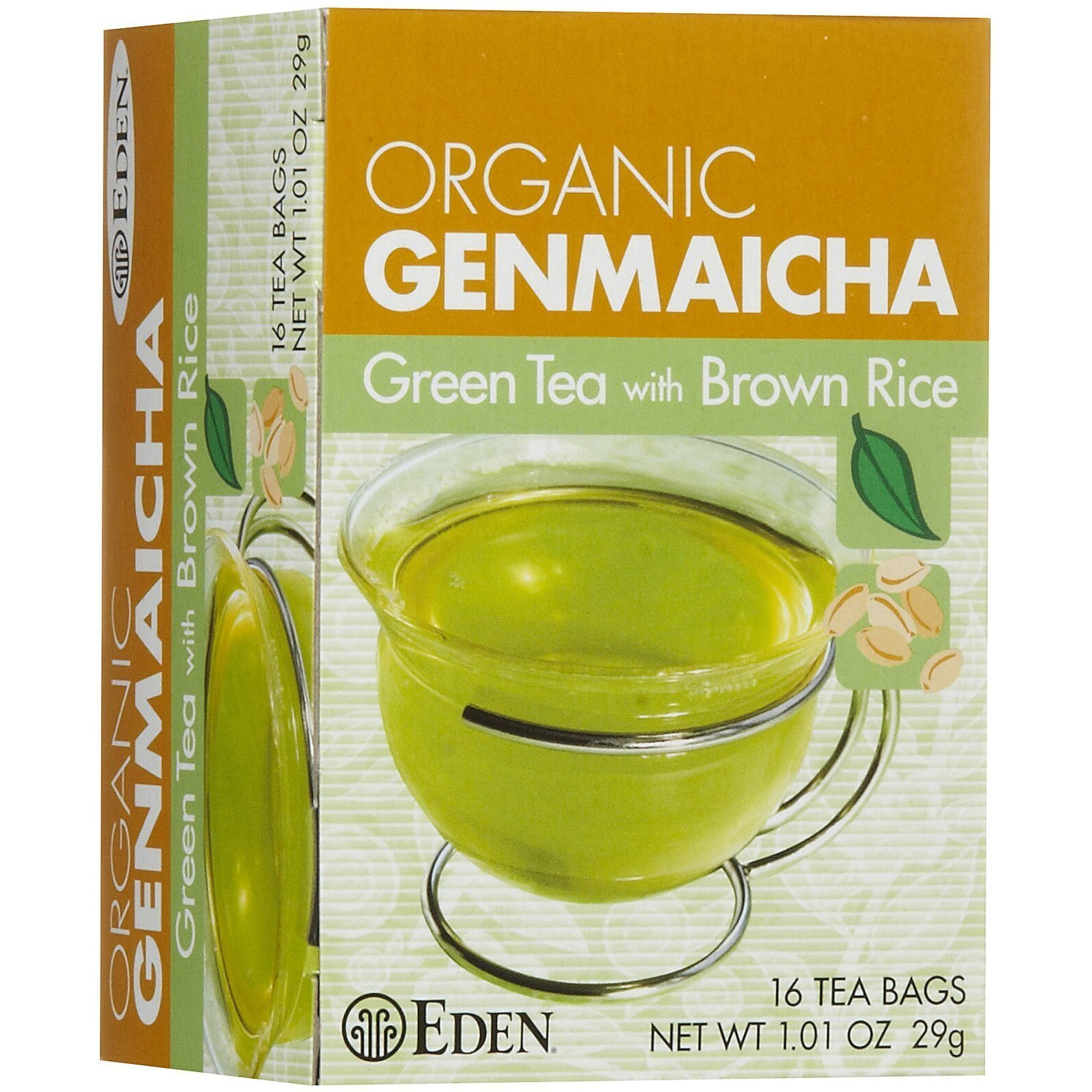 Eden Organic Green Tea With Brown Rice, Traditional Genmaicha, Tea Bags, (1.01 Oz) 16 Ct Boxes