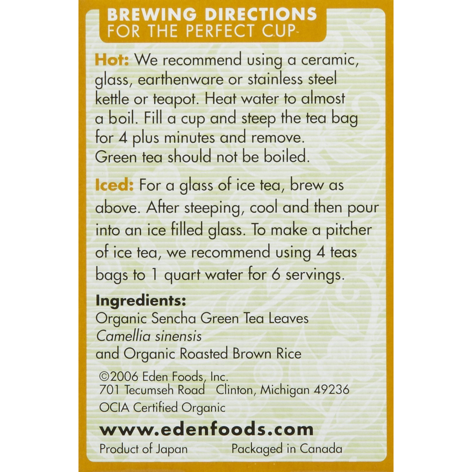 Eden Organic Green Tea With Brown Rice, Traditional Genmaicha, Tea Bags, (1.01 Oz) 16 Ct Boxes