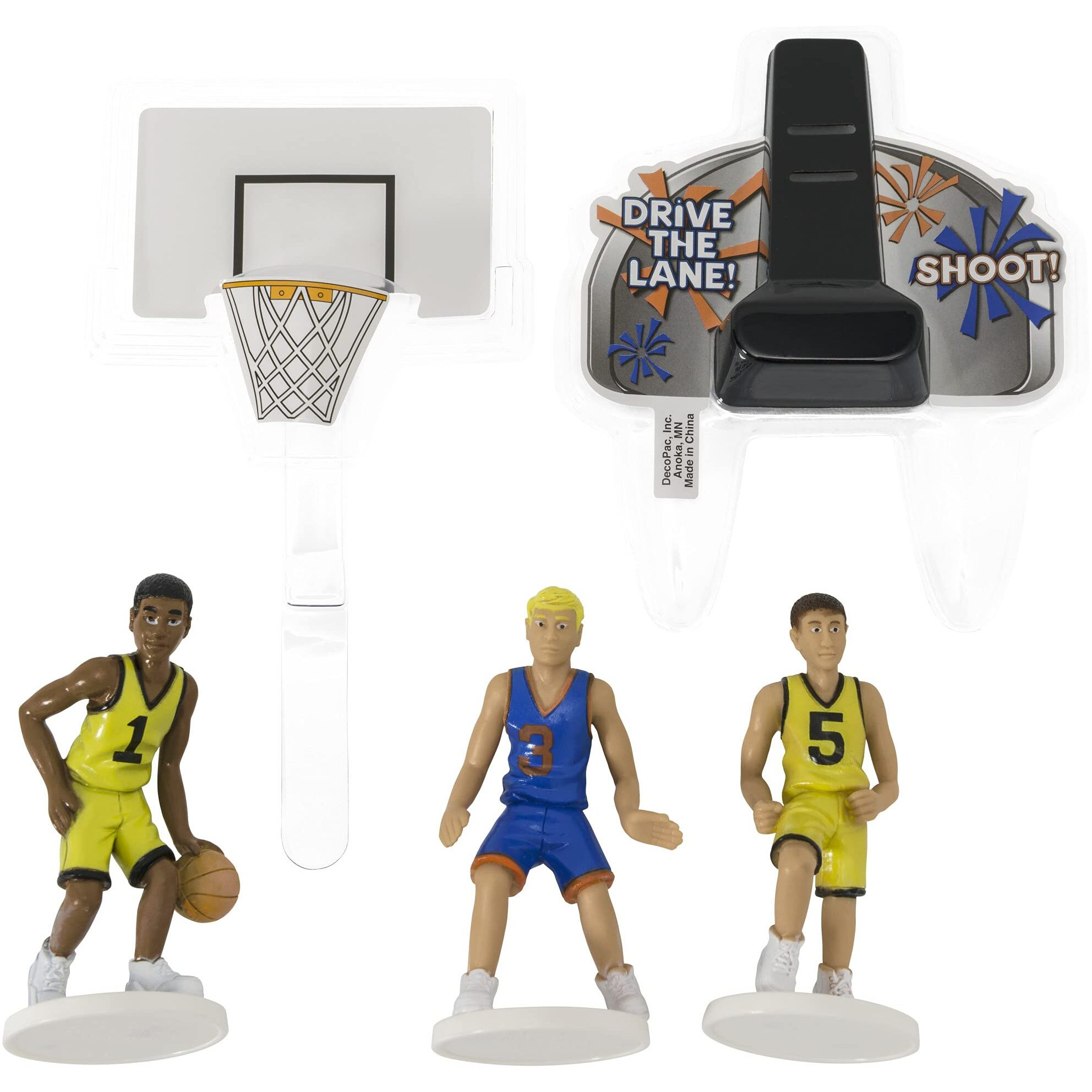 Decoset Basketball All Net Cake Topper, 5-Piece Cake Decoration Set, Birthday Decorations With 3 Figurines And Backboard, For All Size And Shape Celebration, Birthday Or End Of Season Cake