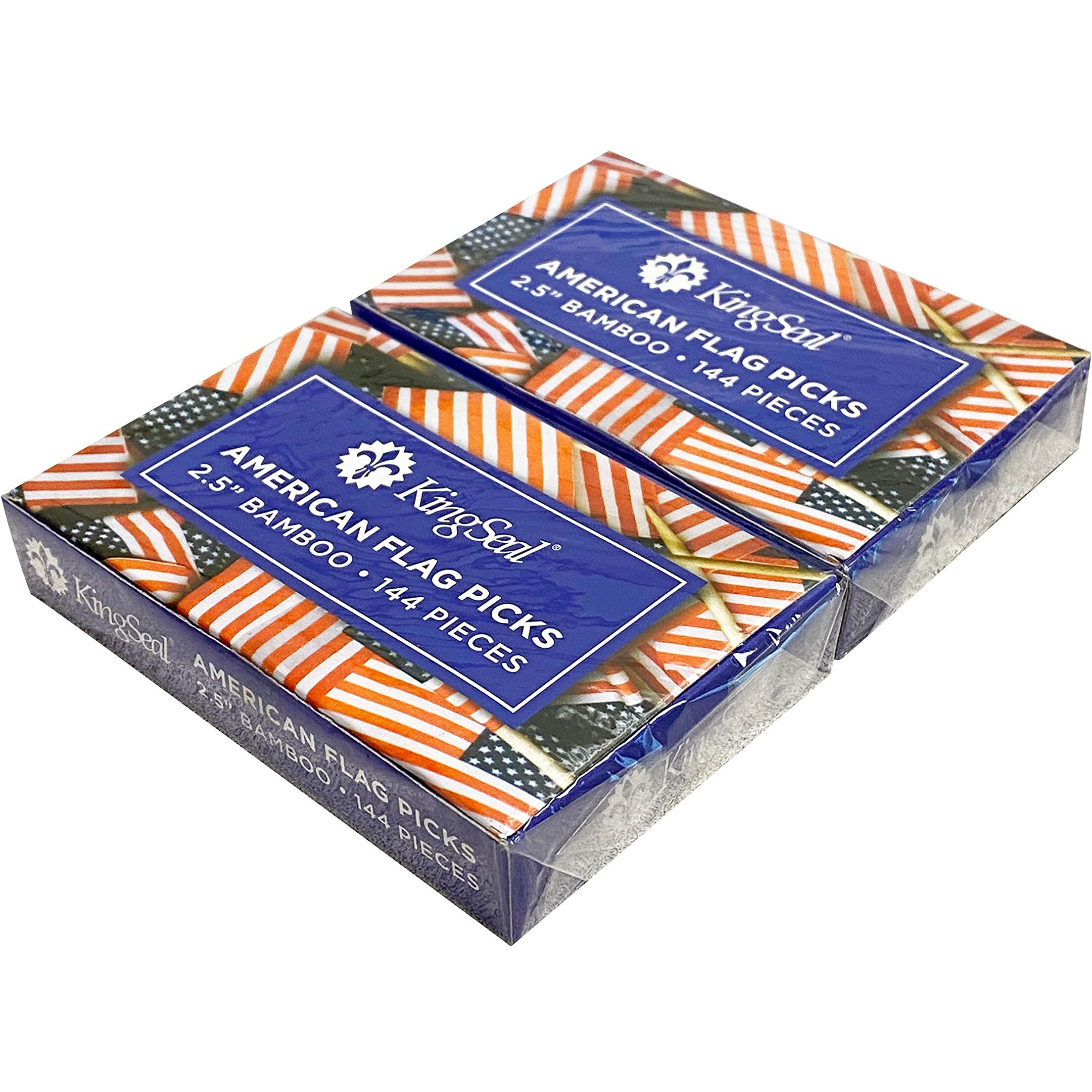 Kingseal American Usa Flag Toothpicks, 2.5 Inch, Ideal For Sandwiches, Appetizers, Cupcake Toppers, And More - 2 Packs Of 144 Each (288 Count),