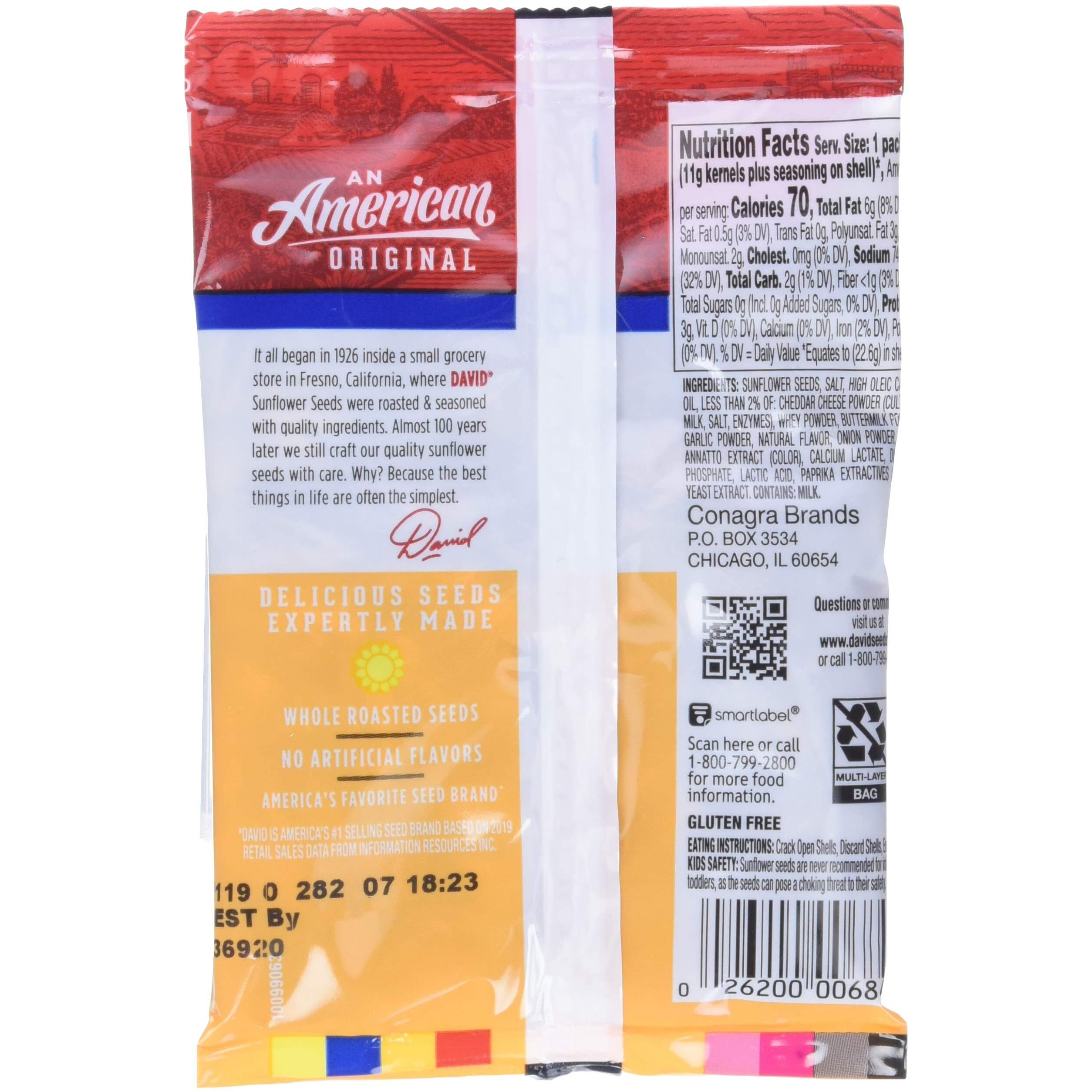 David Seed Sunflower Seeds, Nacho Cheese, 0.8 Ounce, 36 Count