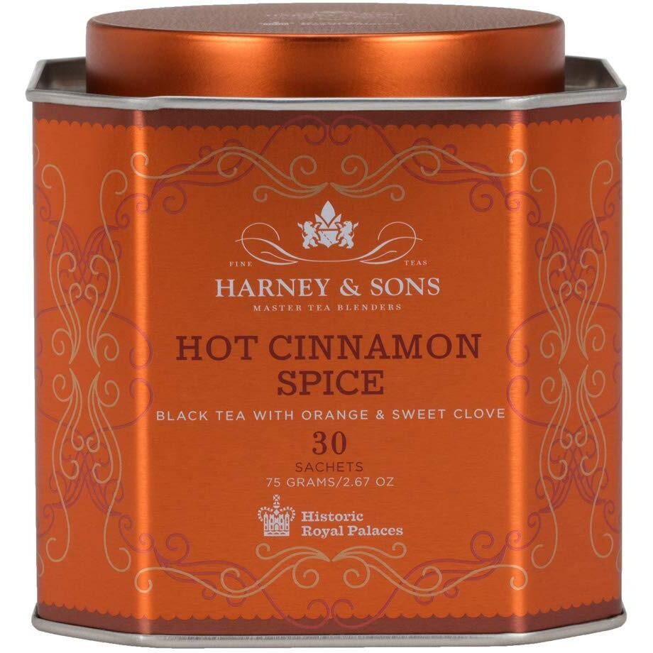 Harney & Sons Hot Cinnamon Spice Tea Tin - Black Tea With Orange & Sweet Clove - 2.67 Ounces, 30 Sachets
