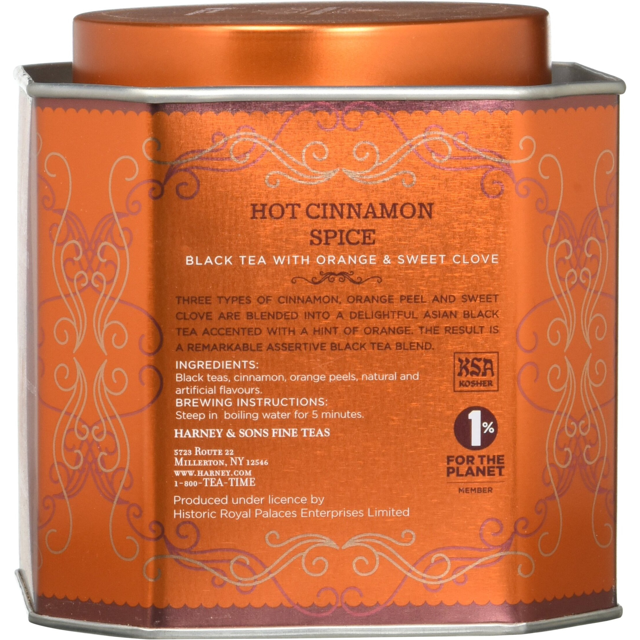 Harney & Sons Hot Cinnamon Spice Tea Tin - Black Tea With Orange & Sweet Clove - 2.67 Ounces, 30 Sachets