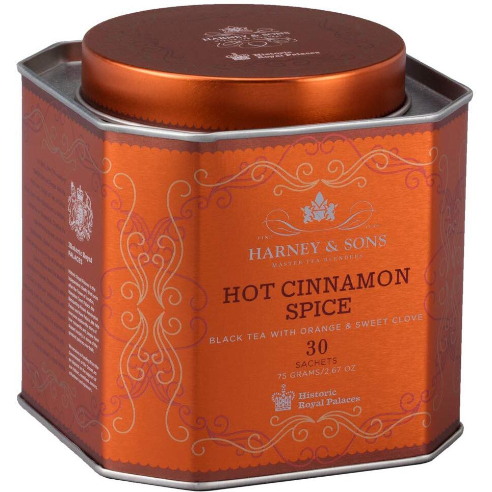 Harney & Sons Hot Cinnamon Spice Tea Tin - Black Tea With Orange & Sweet Clove - 2.67 Ounces, 30 Sachets