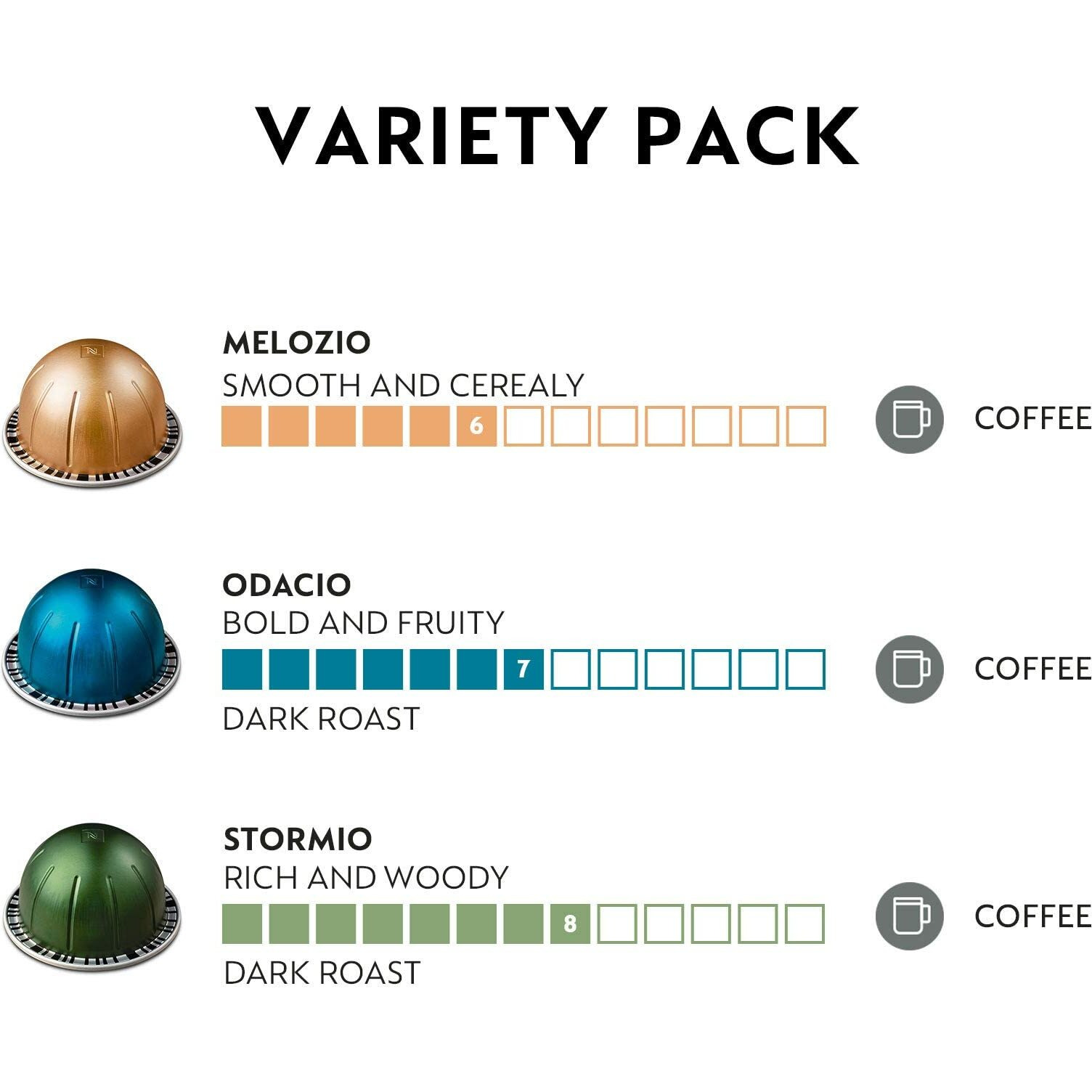Nespresso Capsules Vertuo, Variety Pack, Medium And Dark Roast Coffee, 30 Count Coffee Pods, Brews 7.8 Oz.