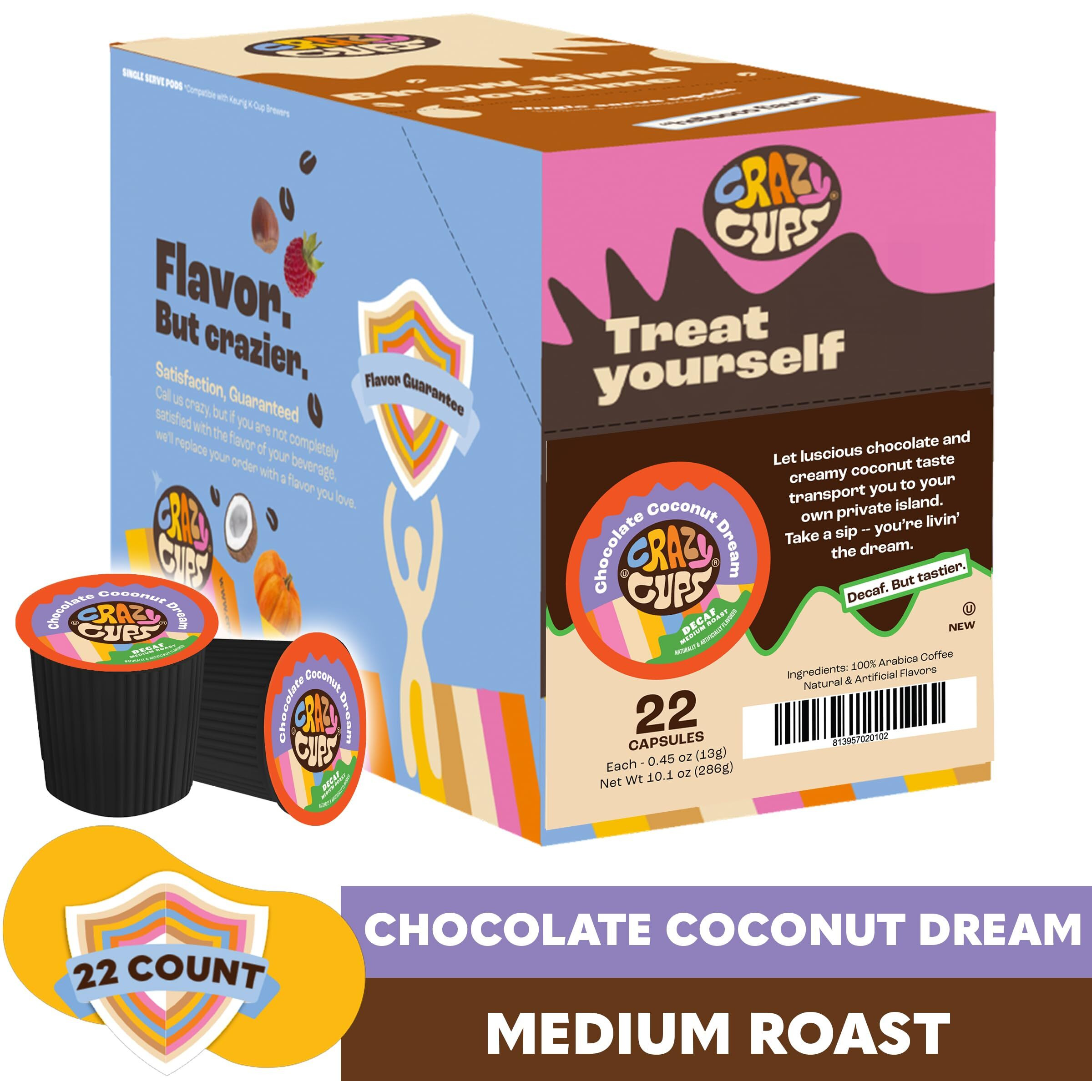 Crazy Cups Flavored Decaf Hot Or Iced Coffee, For The Keurig K Cups 2.0 Brewers, Chocolate Coconut Dream, 22 Count