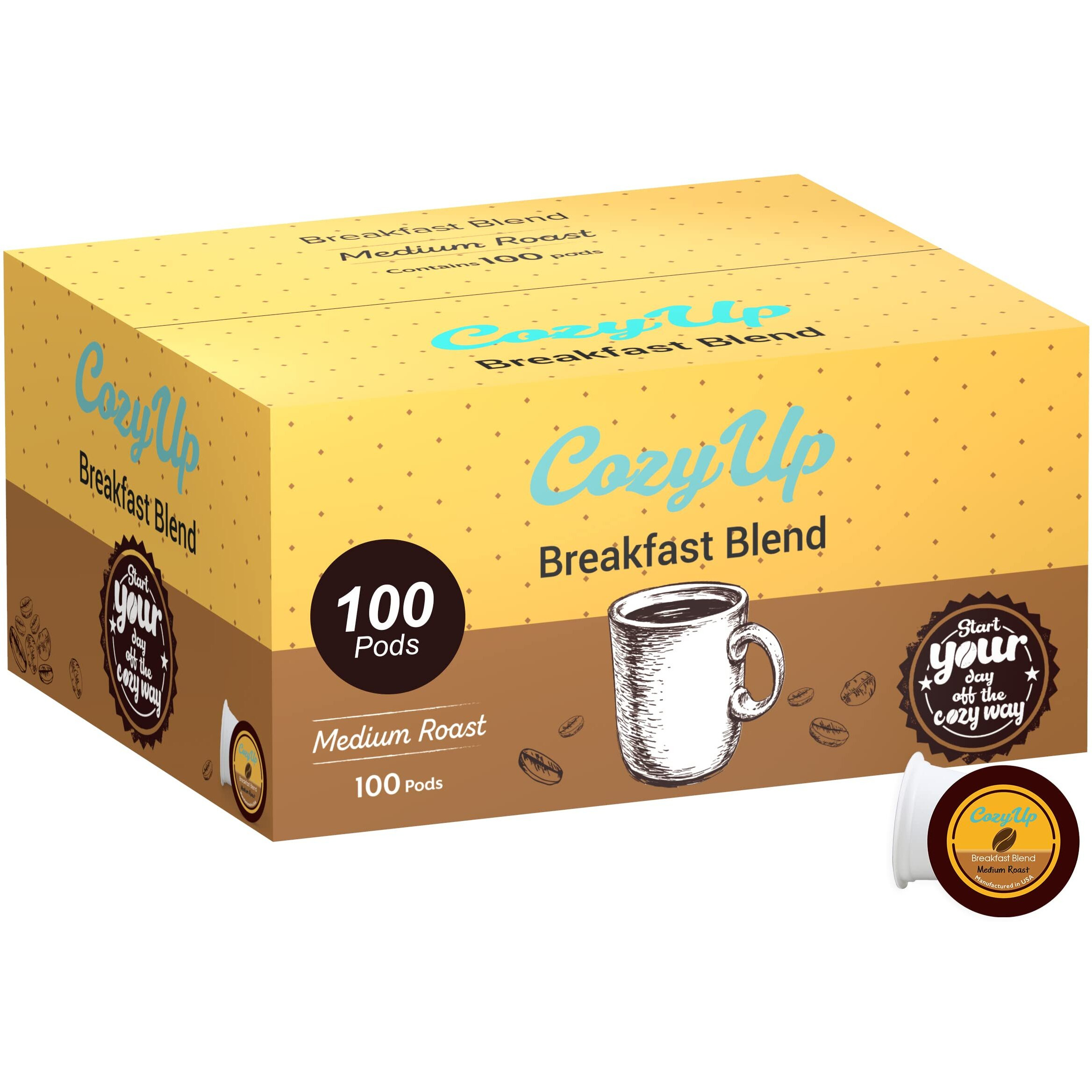 Cozy Up | 100-Count | Medium Roast Breakfast Blend Single-Serve Coffee Pods Compatible With Keurig K-Cup Brewers