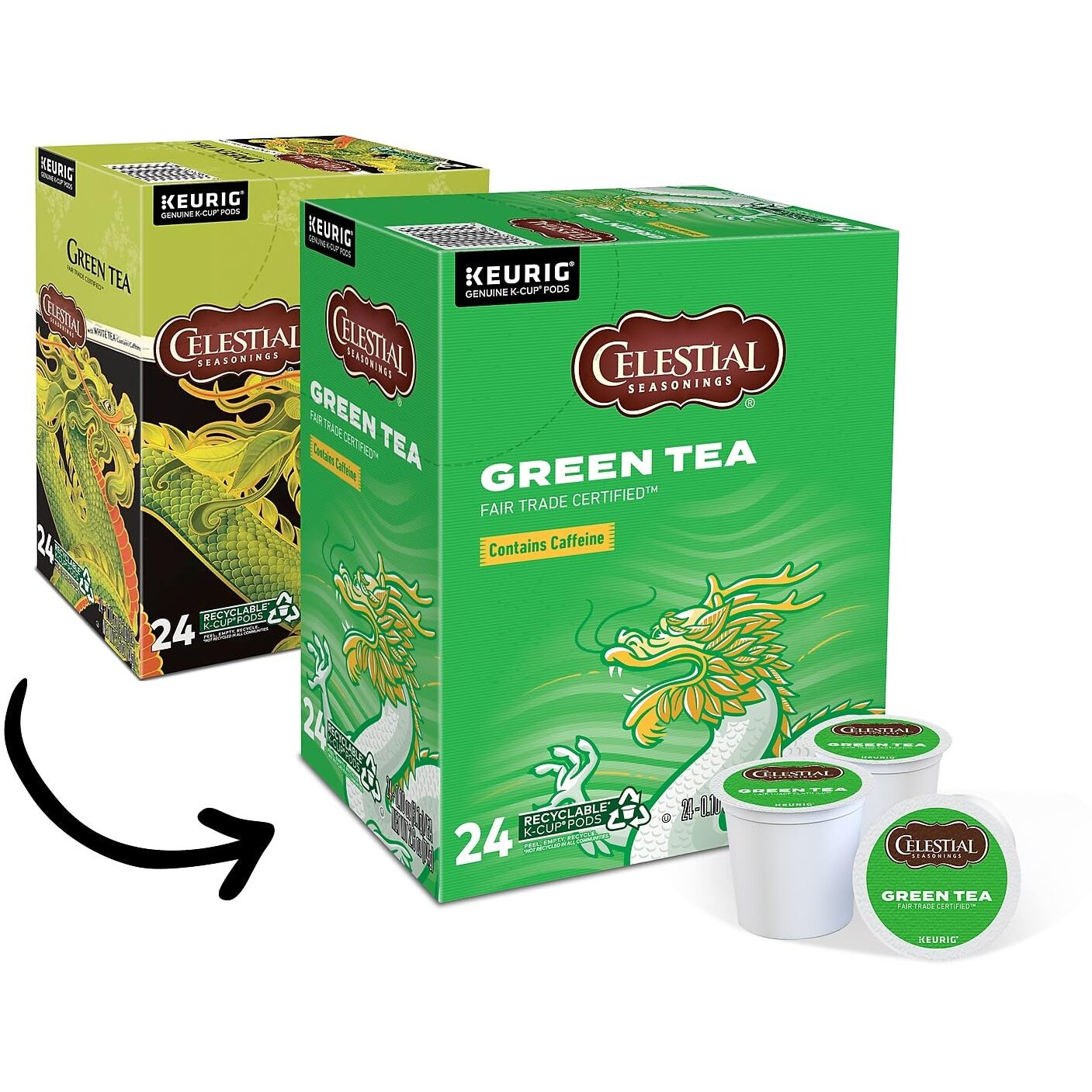 Celestial Seasonings Authentic Green Tea, K-Cup Portion Pack For Keurig K-Cup Brewers, 24-Count