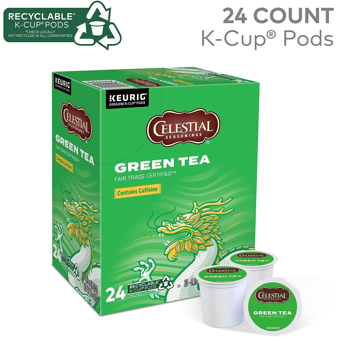 Celestial Seasonings Authentic Green Tea, K-Cup Portion Pack For Keurig K-Cup Brewers, 24-Count