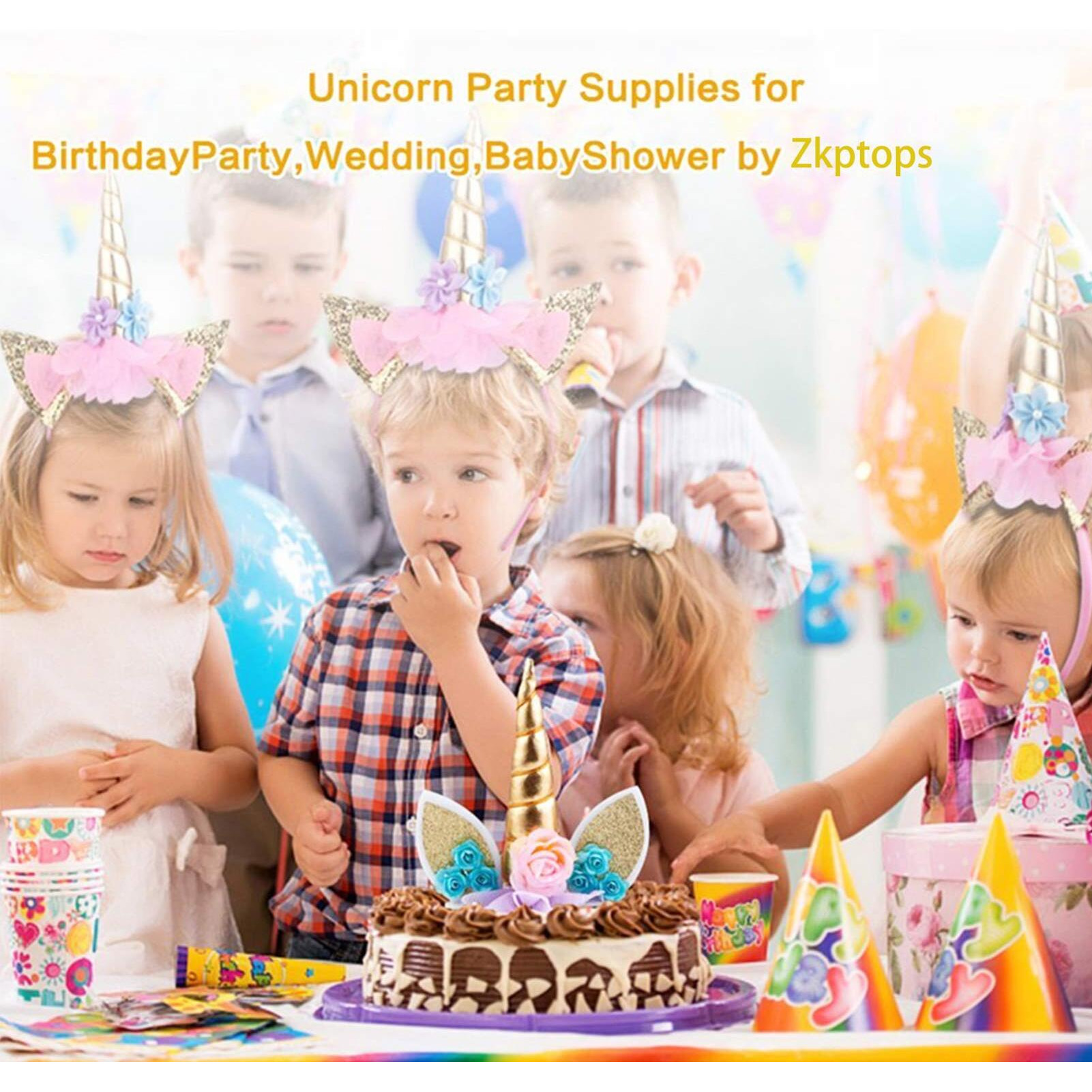 Unicorn Cake Topper Party Supplies Decorations For Girls Gold Unicorn Horn First Birthday Cake Topper Kit With Eyelashes, 5.8 Inch