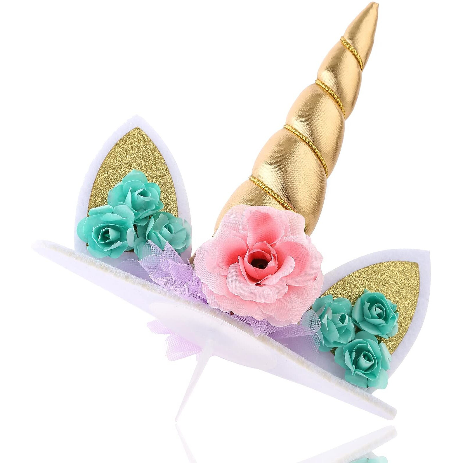 Unicorn Cake Topper Party Supplies Decorations For Girls Gold Unicorn Horn First Birthday Cake Topper Kit With Eyelashes, 5.8 Inch