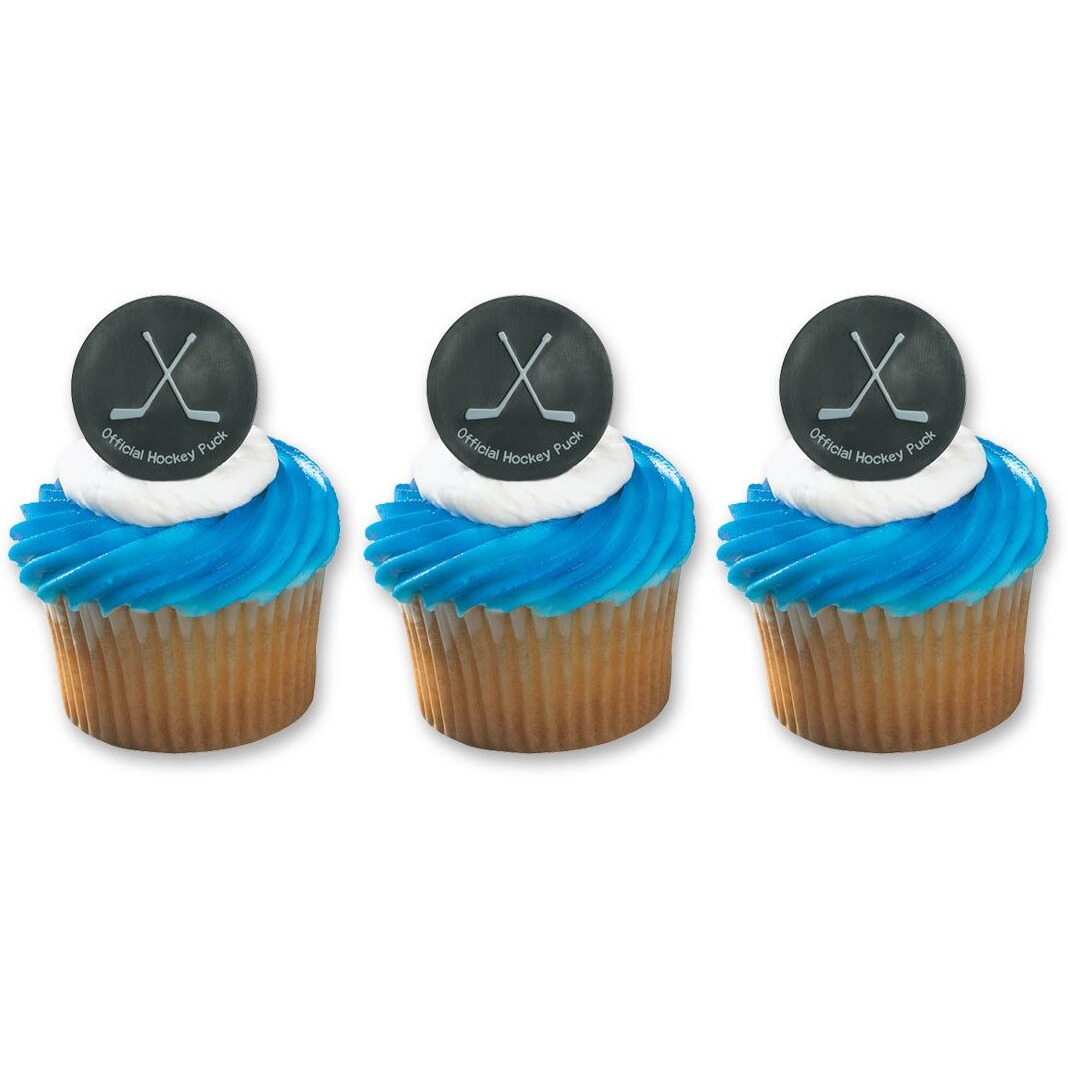 Hockey Puck Ring Cake Cupcake Topper (24-Pack)