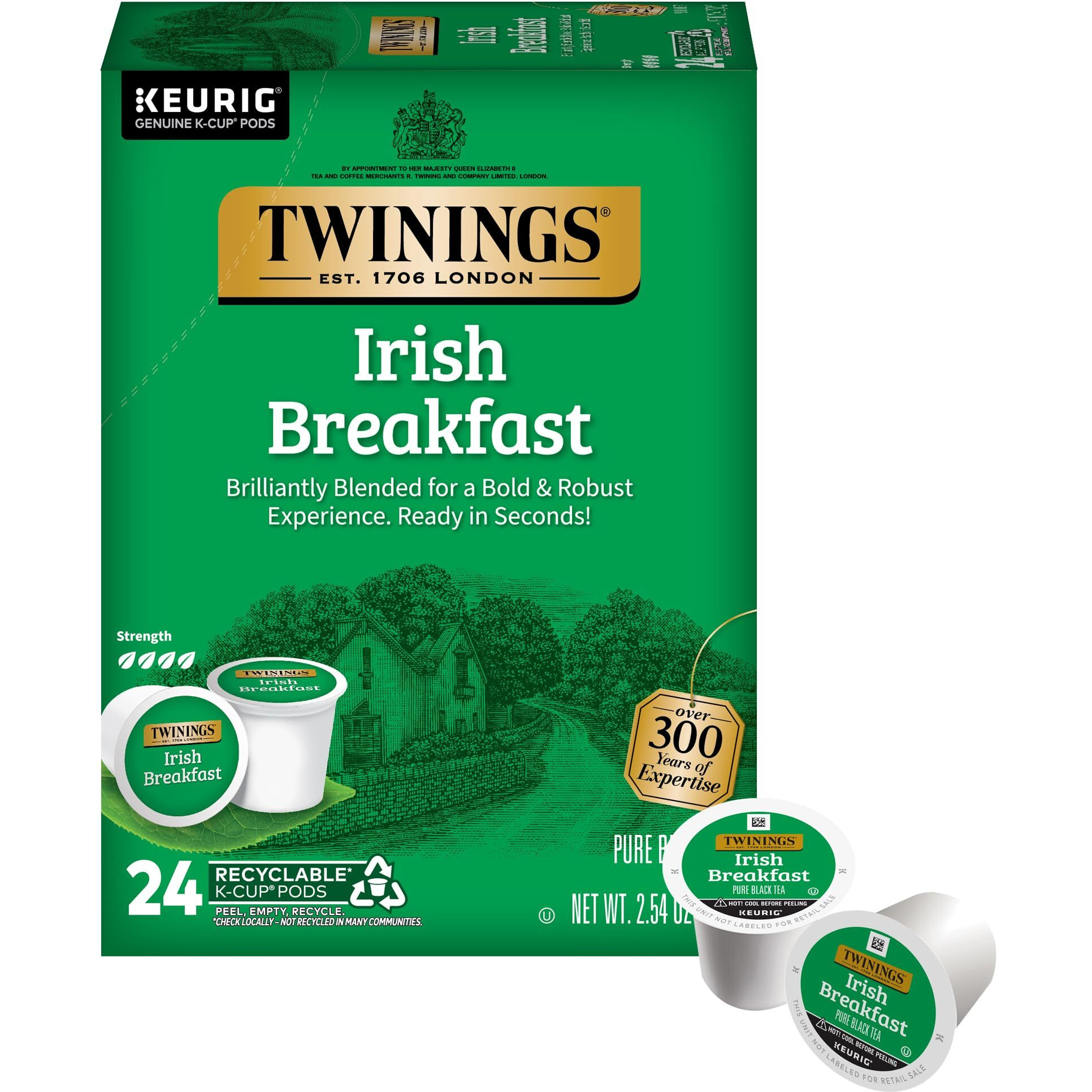 Twinings Irish Breakfast Black Tea K-Cup Pods For Keurig, 24 Count (Pack Of 1), Robust, Strong, Bold Flavour, Caffeinated, Enjoy Hot Or Iced | Packaging May Vary