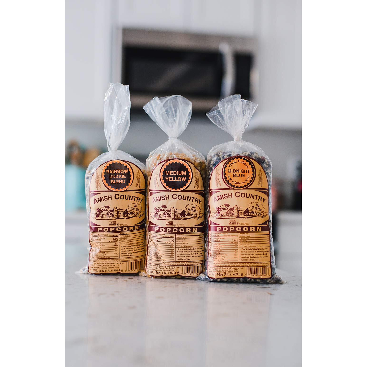 Amish Country Popcorn | 3-1 Lb Bags | Variety Set | Midnight Blue, Rainbow, & Medium Yellow Popcorn Kernels | Old Fashioned, Non-Gmo And Gluten Free (3-1 Lb Bags)