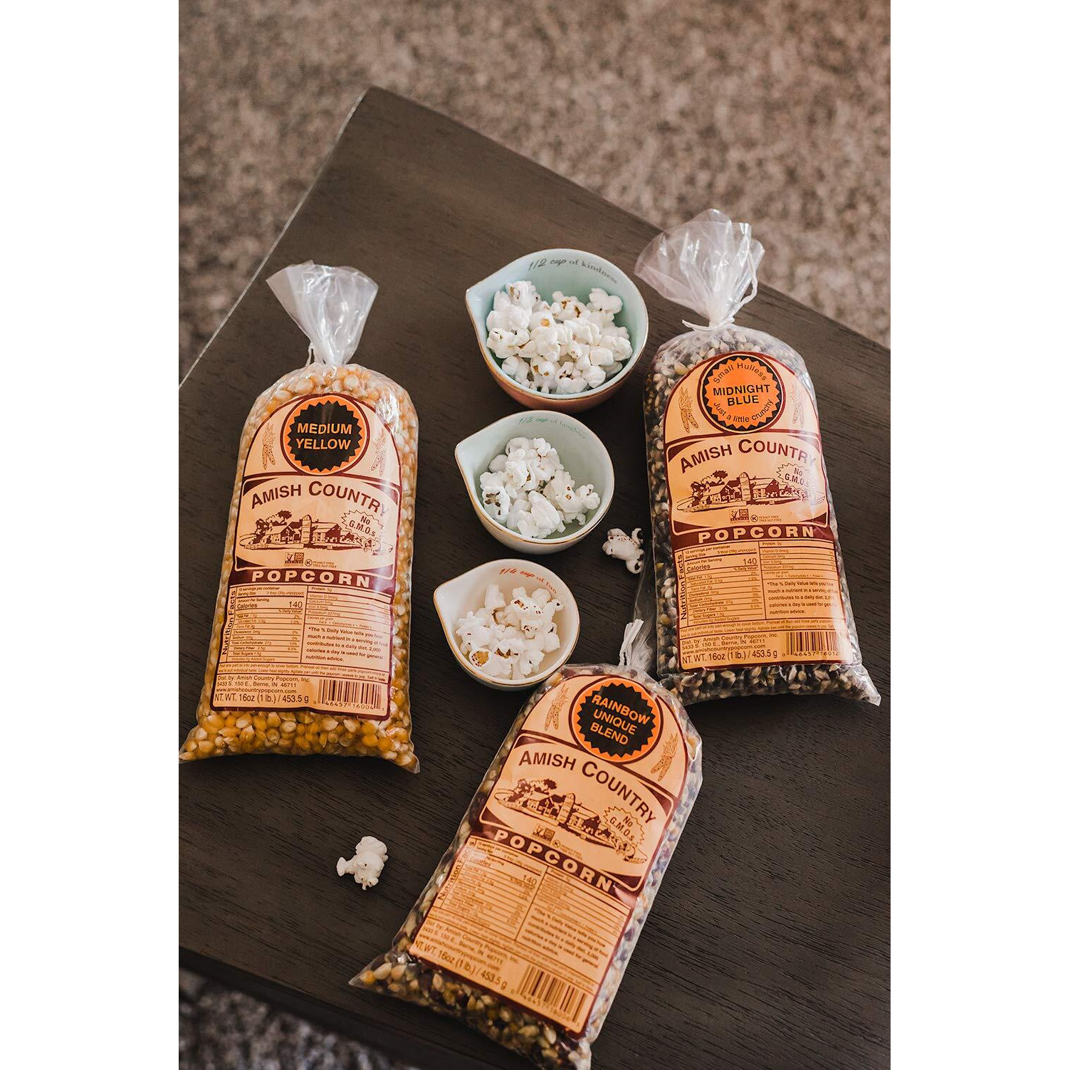 Amish Country Popcorn | 3-1 Lb Bags | Variety Set | Midnight Blue, Rainbow, & Medium Yellow Popcorn Kernels | Old Fashioned, Non-Gmo And Gluten Free (3-1 Lb Bags)