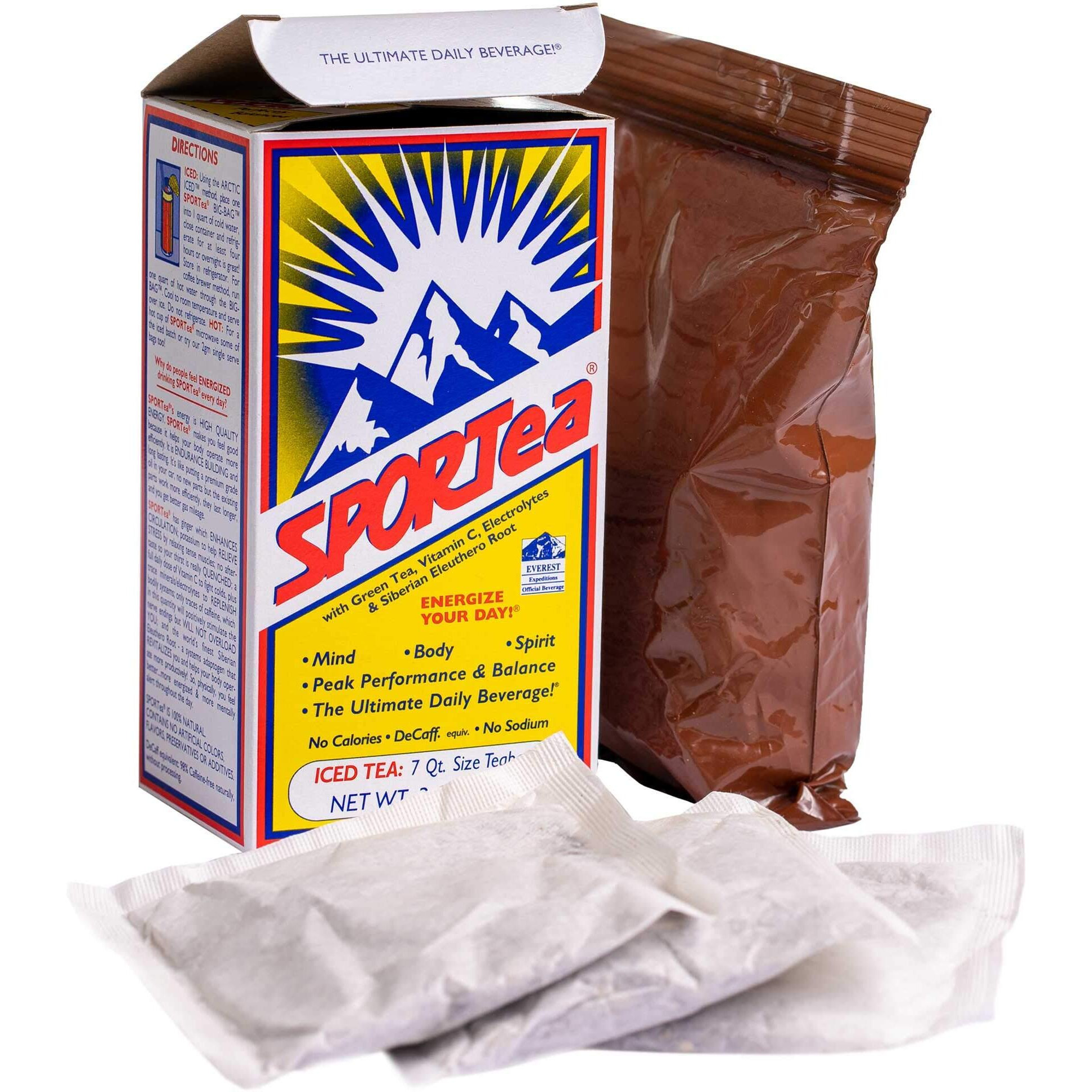 Sportea Iced | Decaf Energy Drink With Green & Black Tea, Vitamins, Minerals, Electrolytes, Yerba Mate, Siberian Ginseng | 7 Cold Brew Tea Bags | Healthy, Easy | 4 Pack