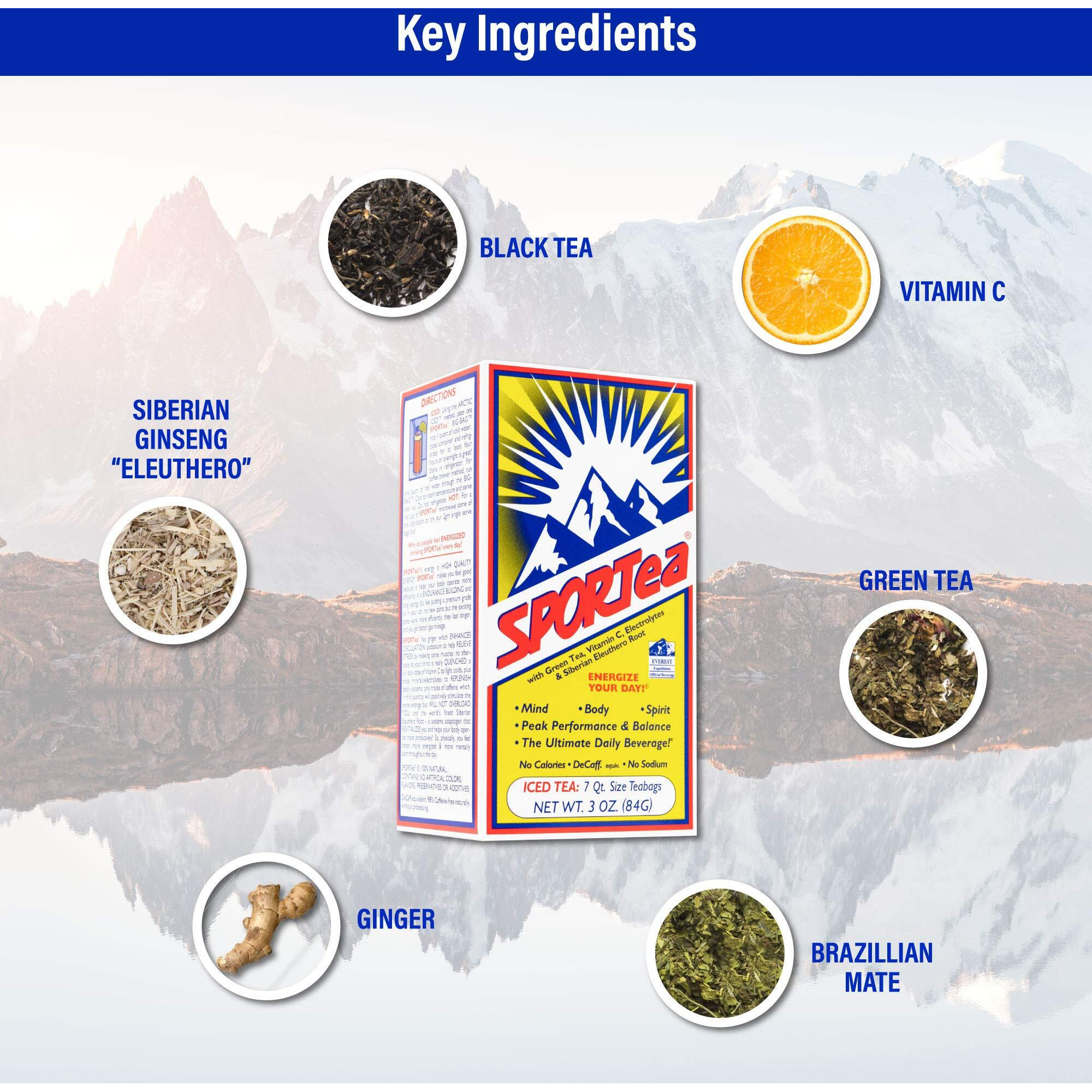 Sportea Iced | Decaf Energy Drink With Green & Black Tea, Vitamins, Minerals, Electrolytes, Yerba Mate, Siberian Ginseng | 7 Cold Brew Tea Bags | Healthy, Easy | 4 Pack