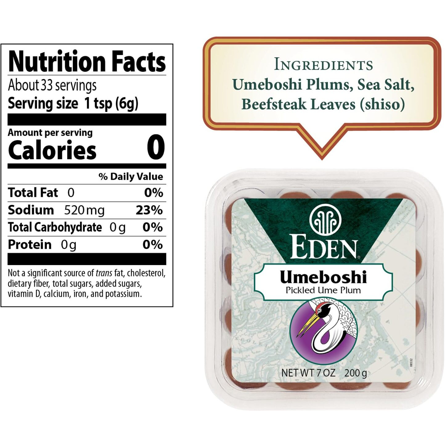 Eden Umeboshi Plum, Japanese Pickled Plum, Wakayama Grown, Whole, Traditionally Made In Japan, No Msg, No Chemical Additives, 7.05 Oz