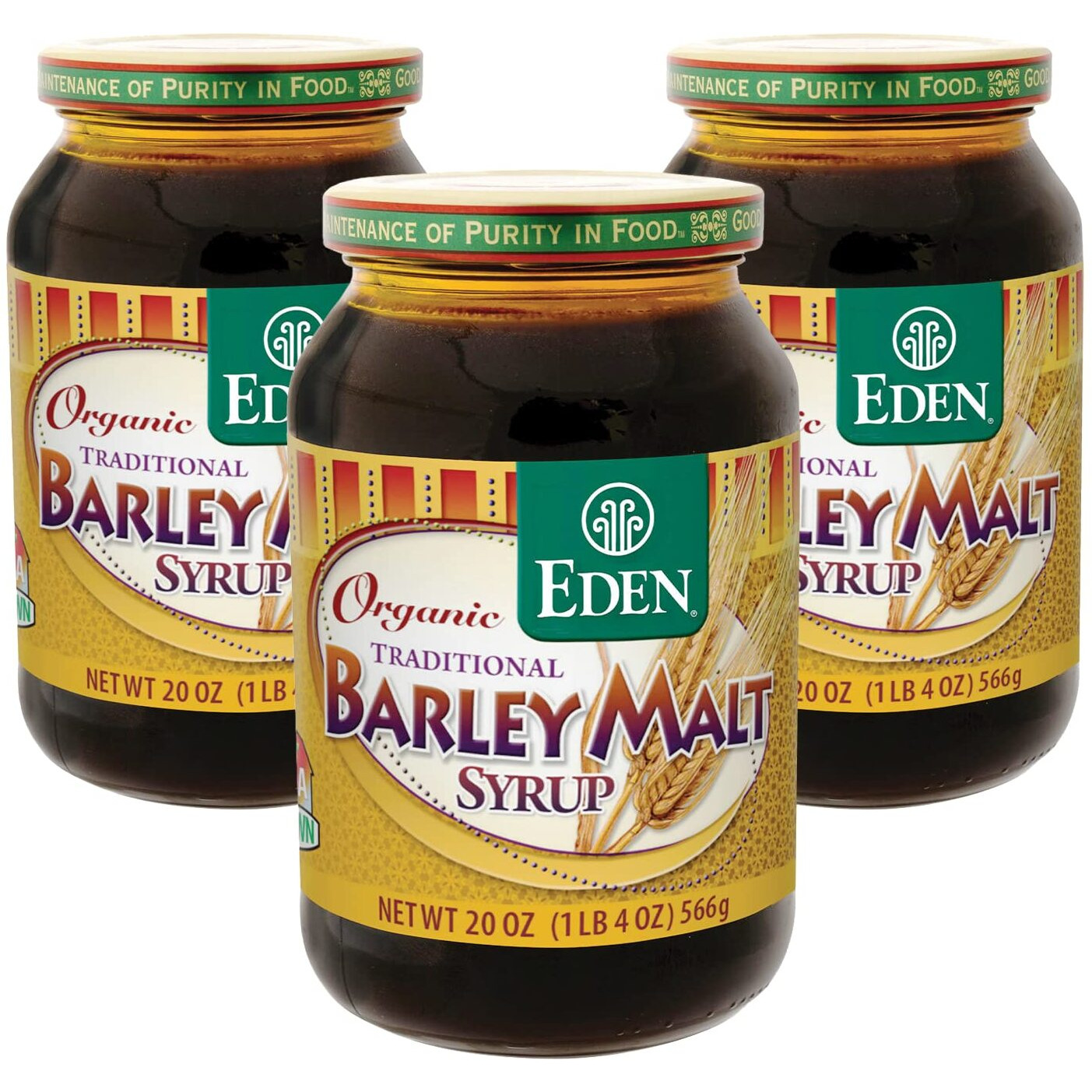 Eden Traditional Organic Barley Malt Syrup, Non-Gmo, Usa Grown And Made, Non-Dyastatic, 20 Oz Glass Jar (3-Pack)