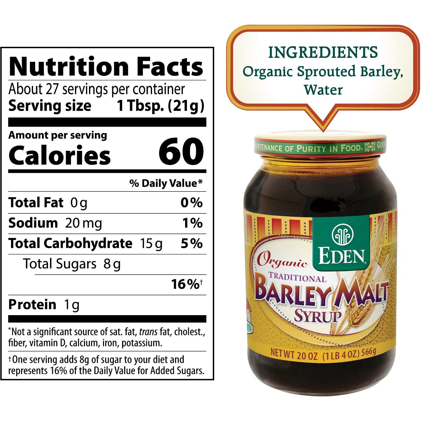 Eden Traditional Organic Barley Malt Syrup, Non-Gmo, Usa Grown And Made, Non-Dyastatic, 20 Oz Glass Jar (3-Pack)