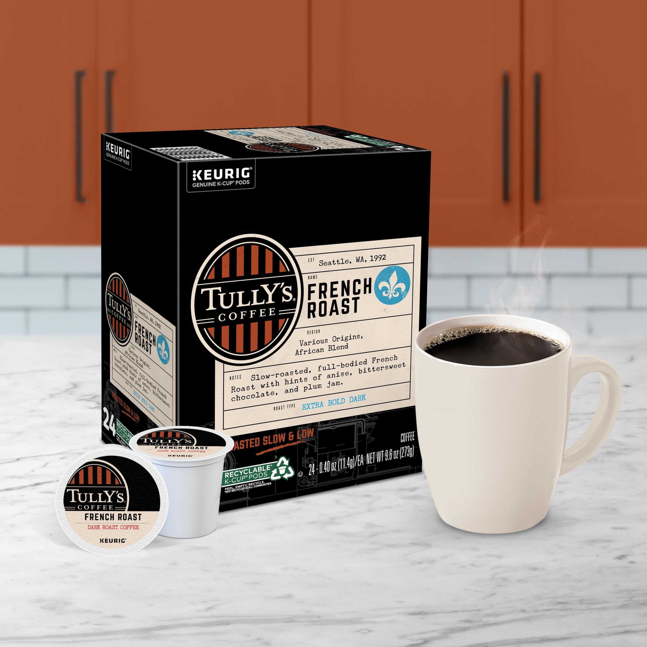 Tully's Coffee French Roast, Single-Serve Keurig K-Cup Pods, Dark Roast Coffee, 24 Count