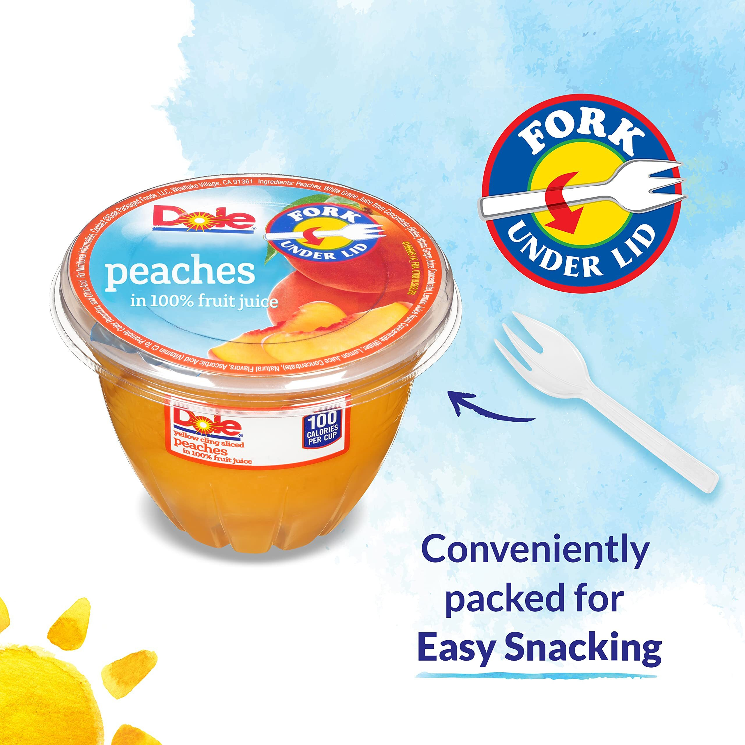 Dole Fruit Bowls Diced Peaches In 100% Juice Snacks, 7Oz 12 Total Cups, Gluten & Dairy Free, Bulk Lunch Snacks For Kids & Adults