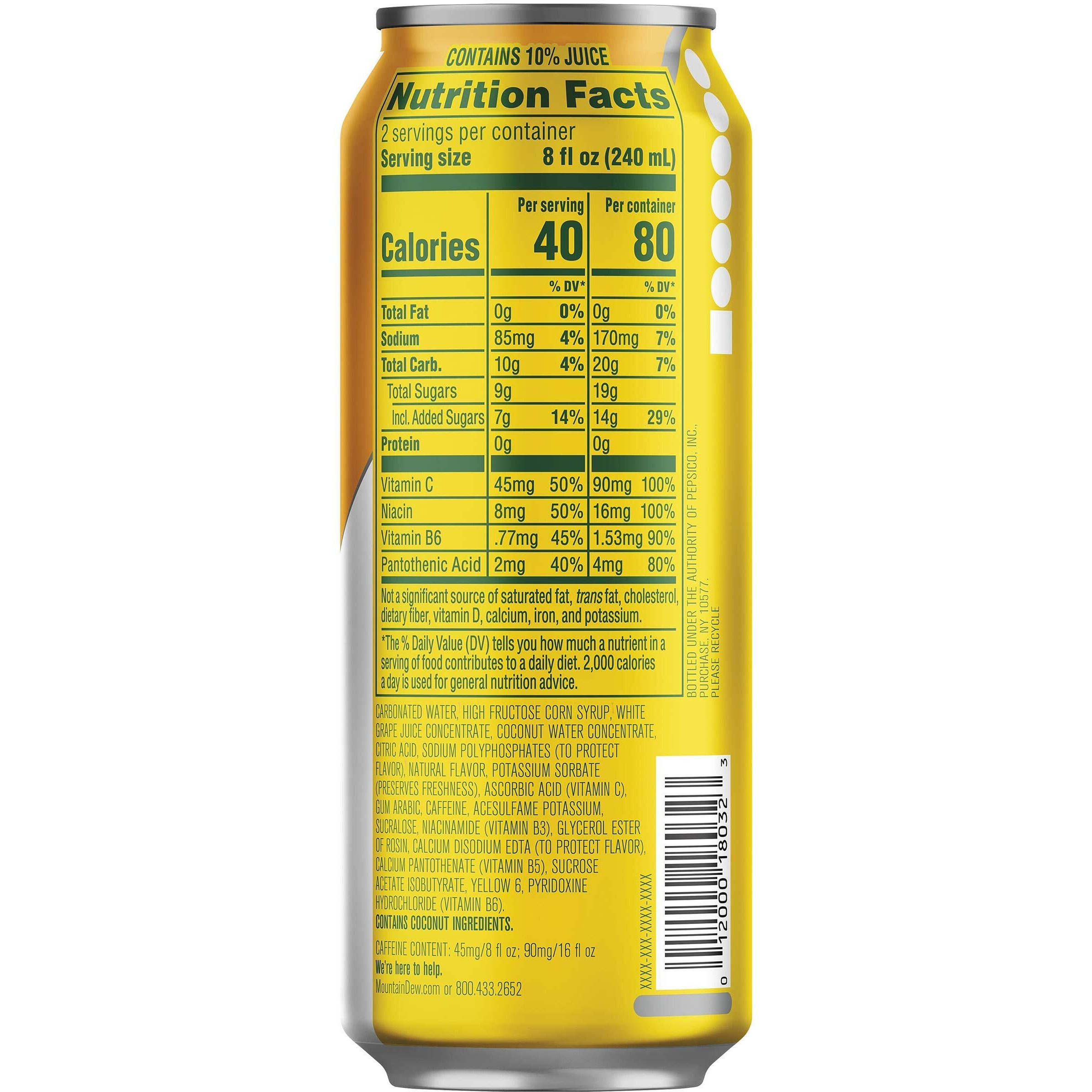 Mountain Dew Kickstart, Pineapple Orange Mango, 90Mg Caffeine, Vitamins B & C, 80 Calories, 10% Juice, 16 Fl Oz (Pack Of 12)