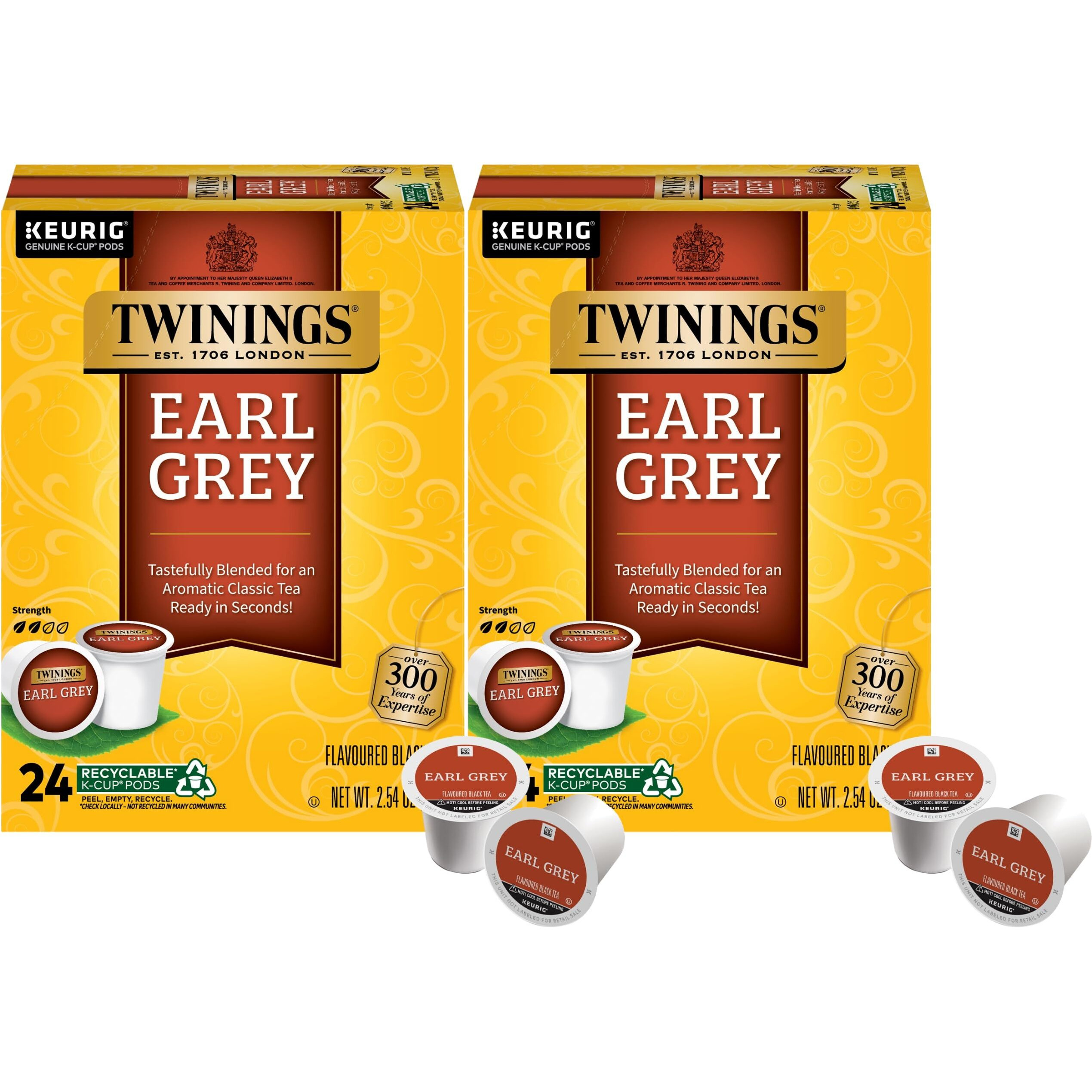 Twinings Earl Grey Black Tea K-Cup Pods For Keurig, 24 Count (Pack Of 2), Flavoured With Citrus And Bergamot, Caffeinated, Enjoy Hot Or Iced